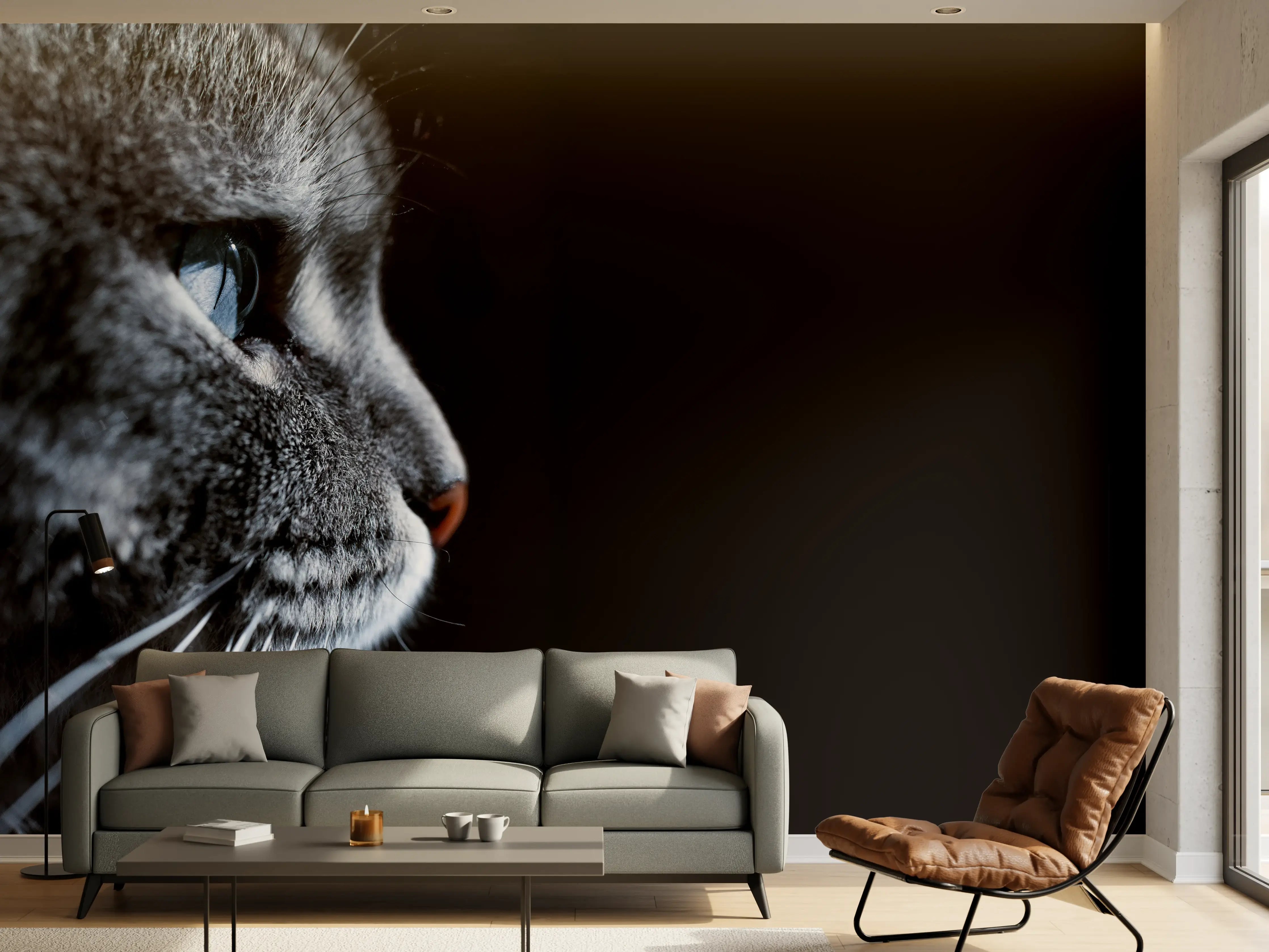 Wandverkleidung Wohnzimmer - Seitliches Katzen-Portrait