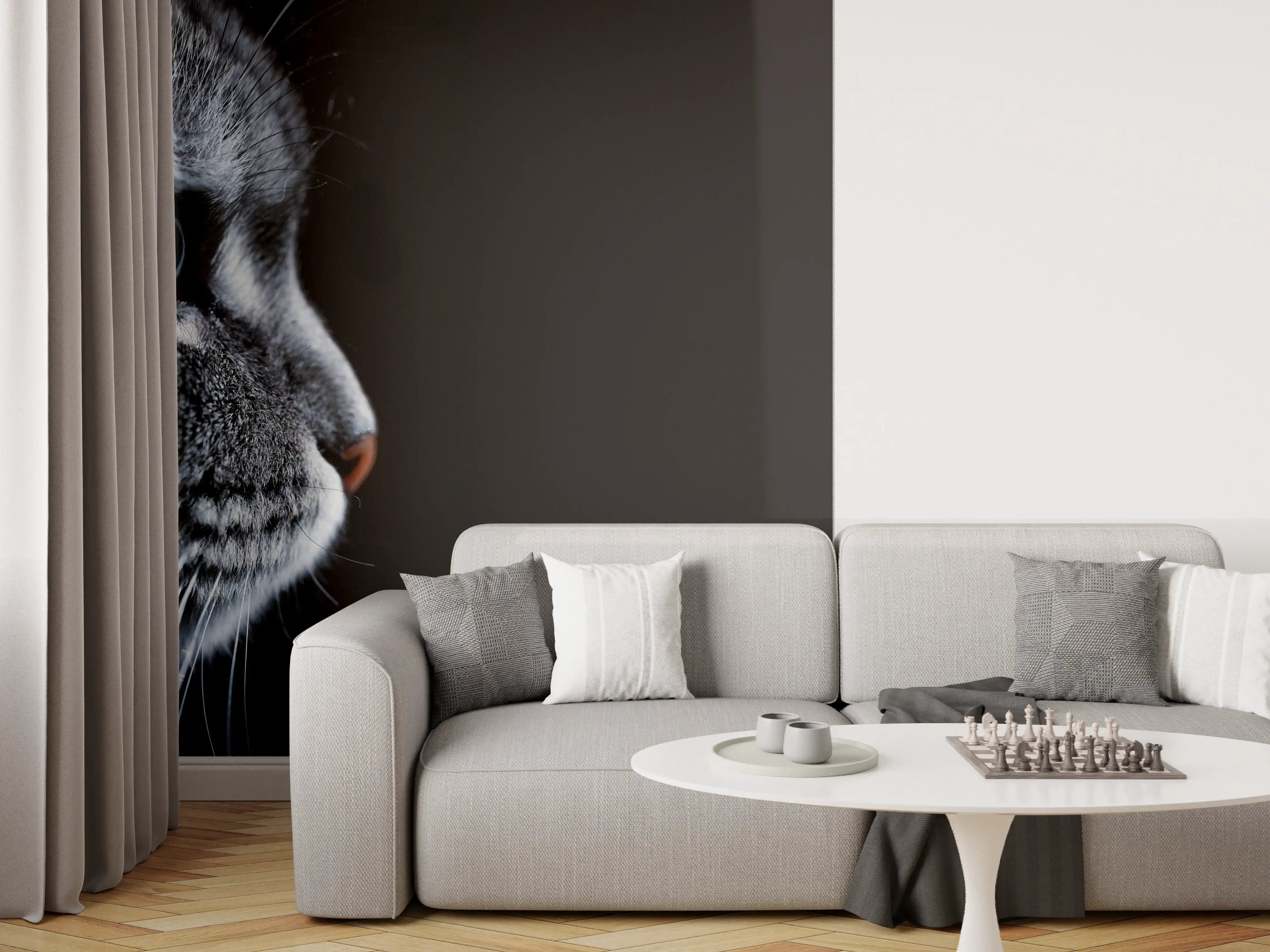 Wandverkleidung Wohnzimmer - Seitliches Katzen-Portrait