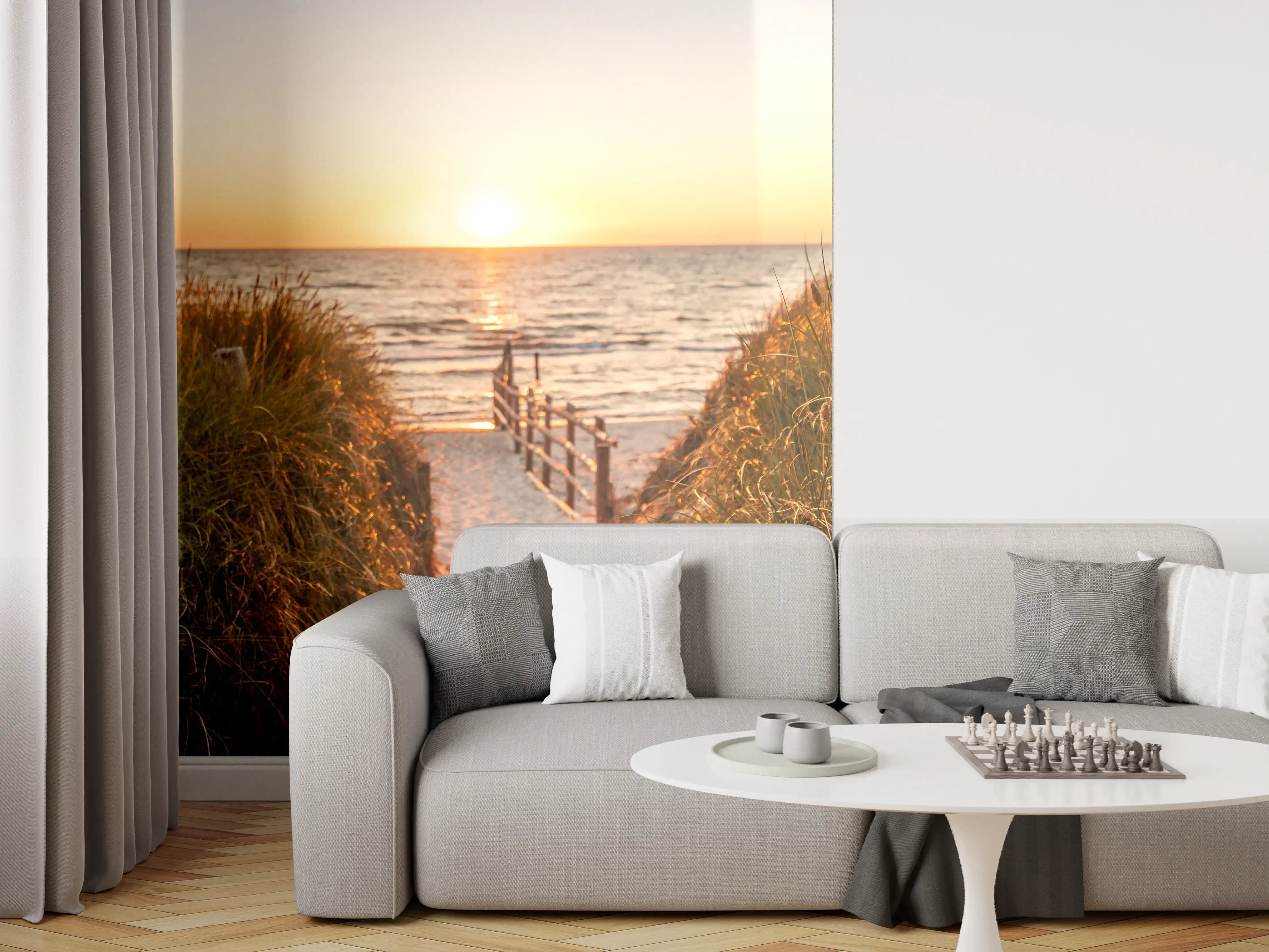 Wandverkleidung Wohnzimmer - Silberner Horizont bei Dämmerung