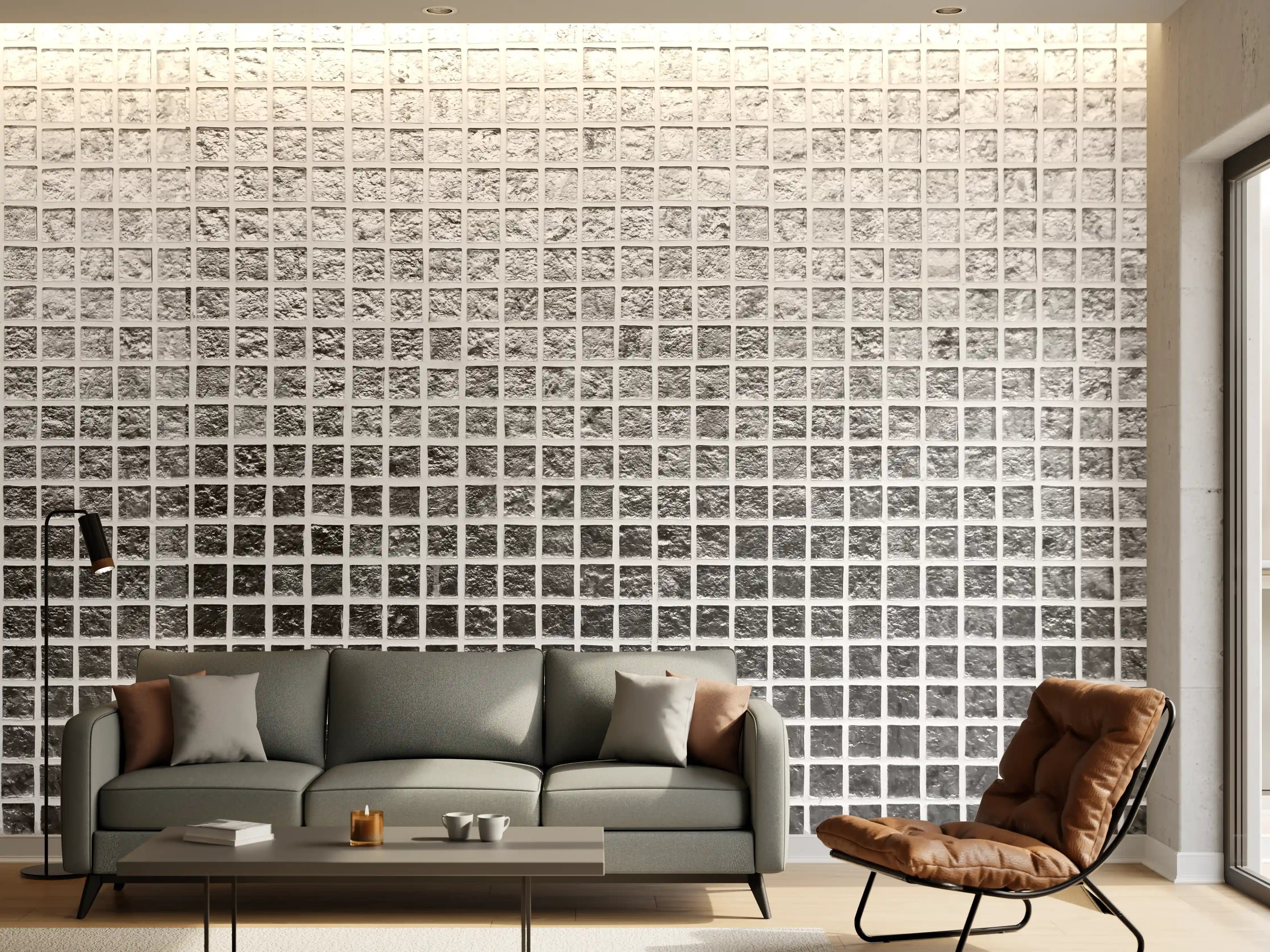 Wandverkleidung Wohnzimmer - Silbernes Fliesen Mosaikmuster