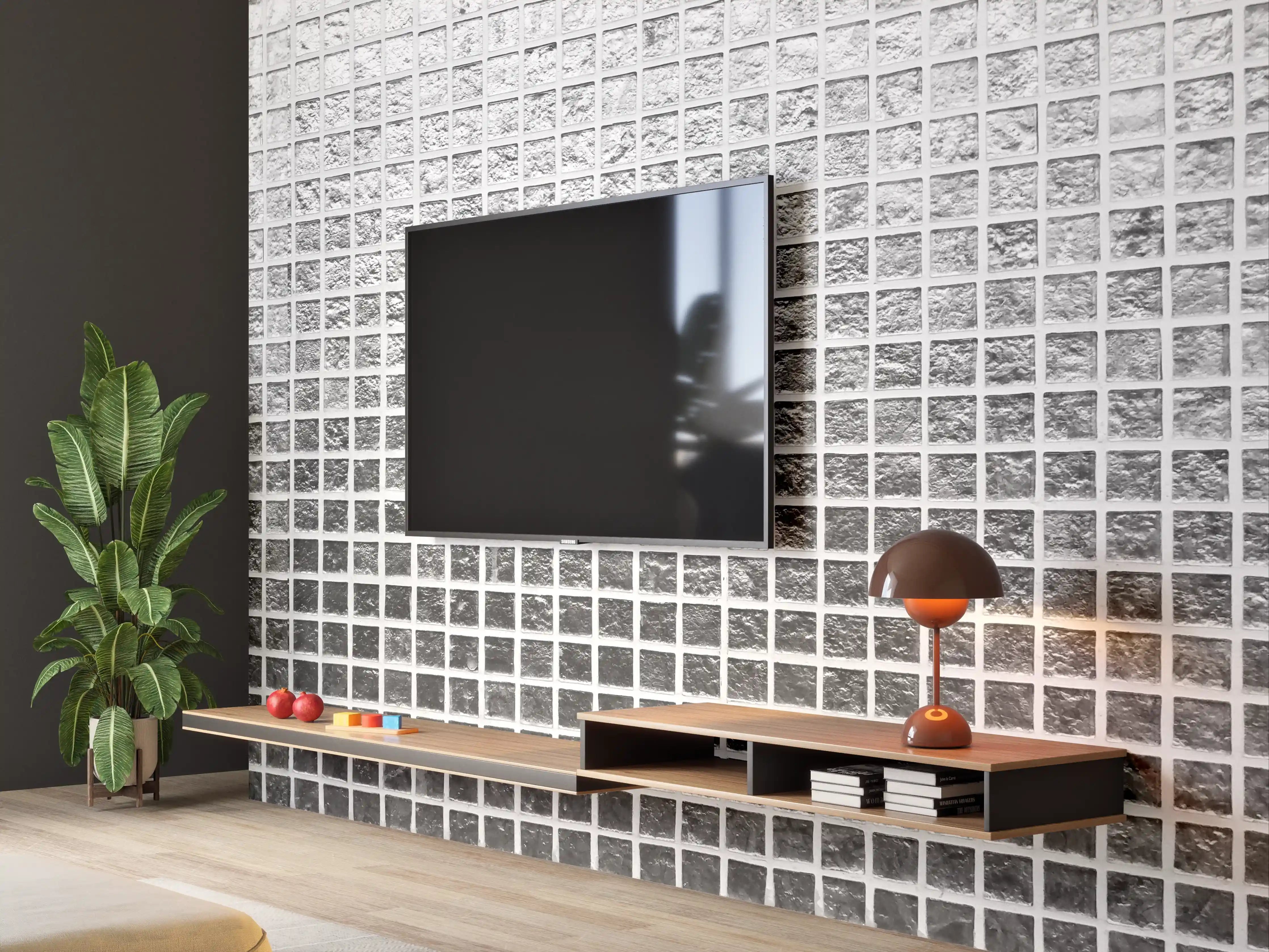 Wandverkleidung Wohnzimmer - Silbernes Fliesen Mosaikmuster