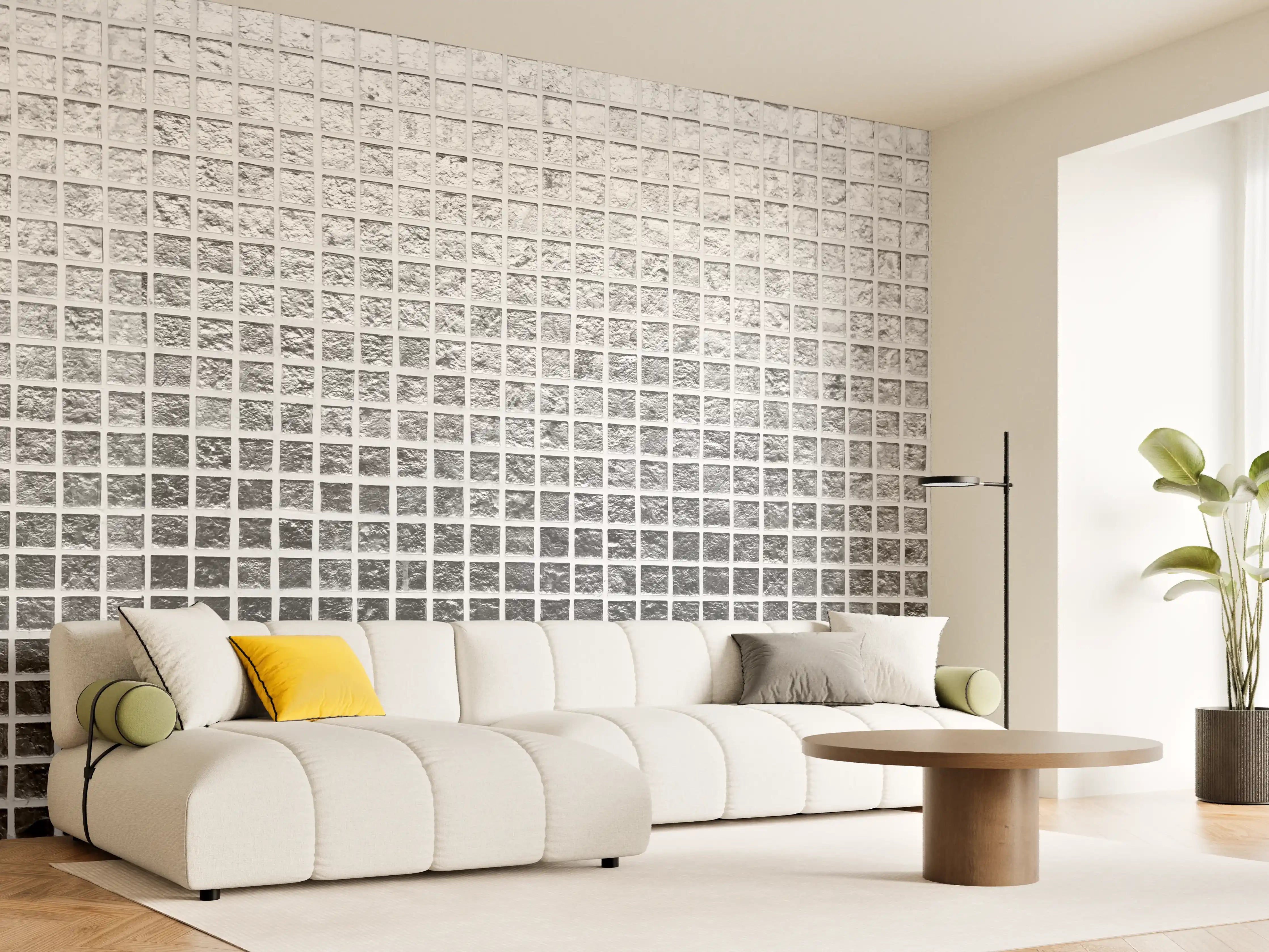 Wandverkleidung Wohnzimmer - Silbernes Fliesen Mosaikmuster