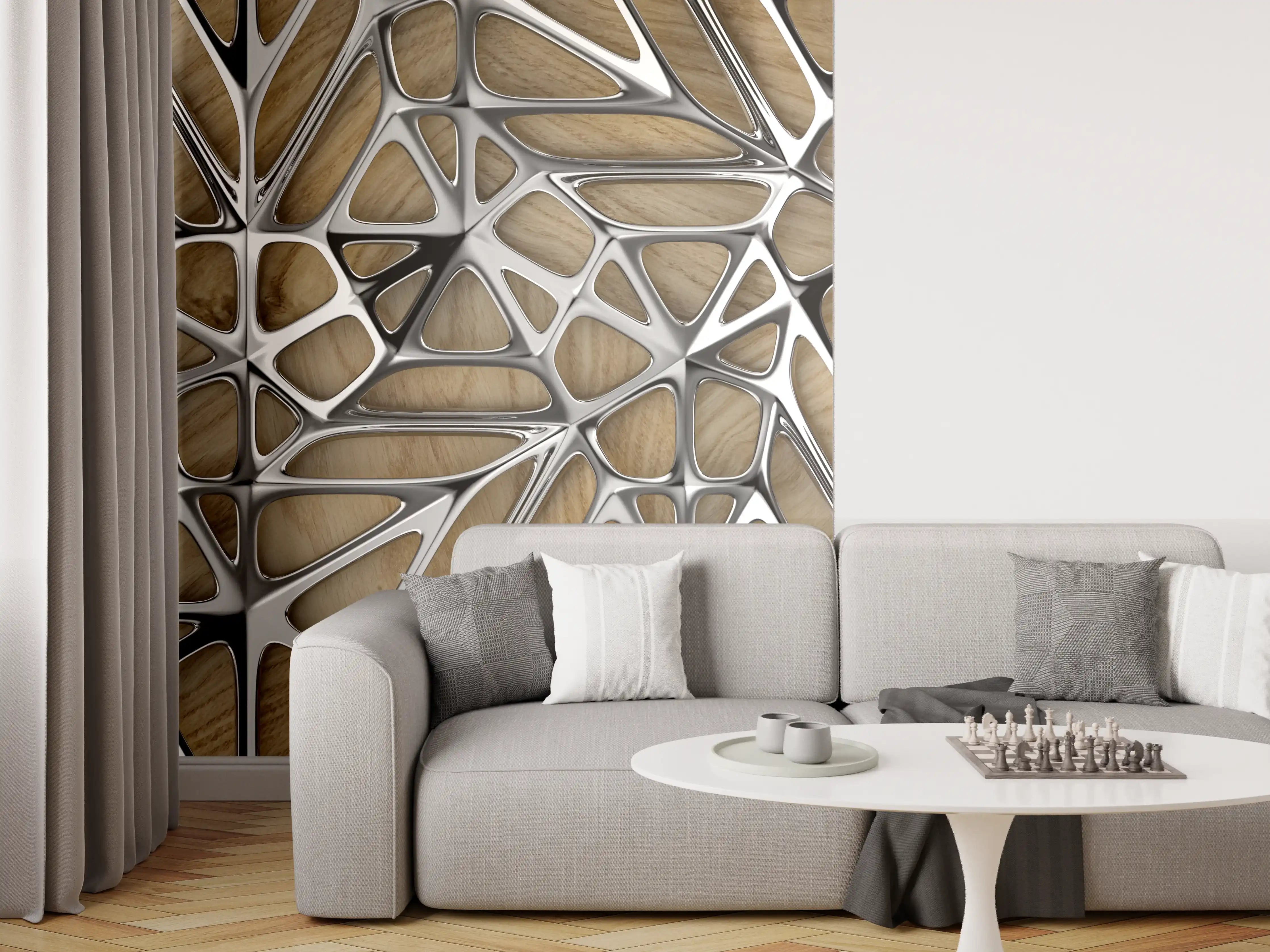 Wandverkleidung Wohnzimmer - Silernes Gitter Muster