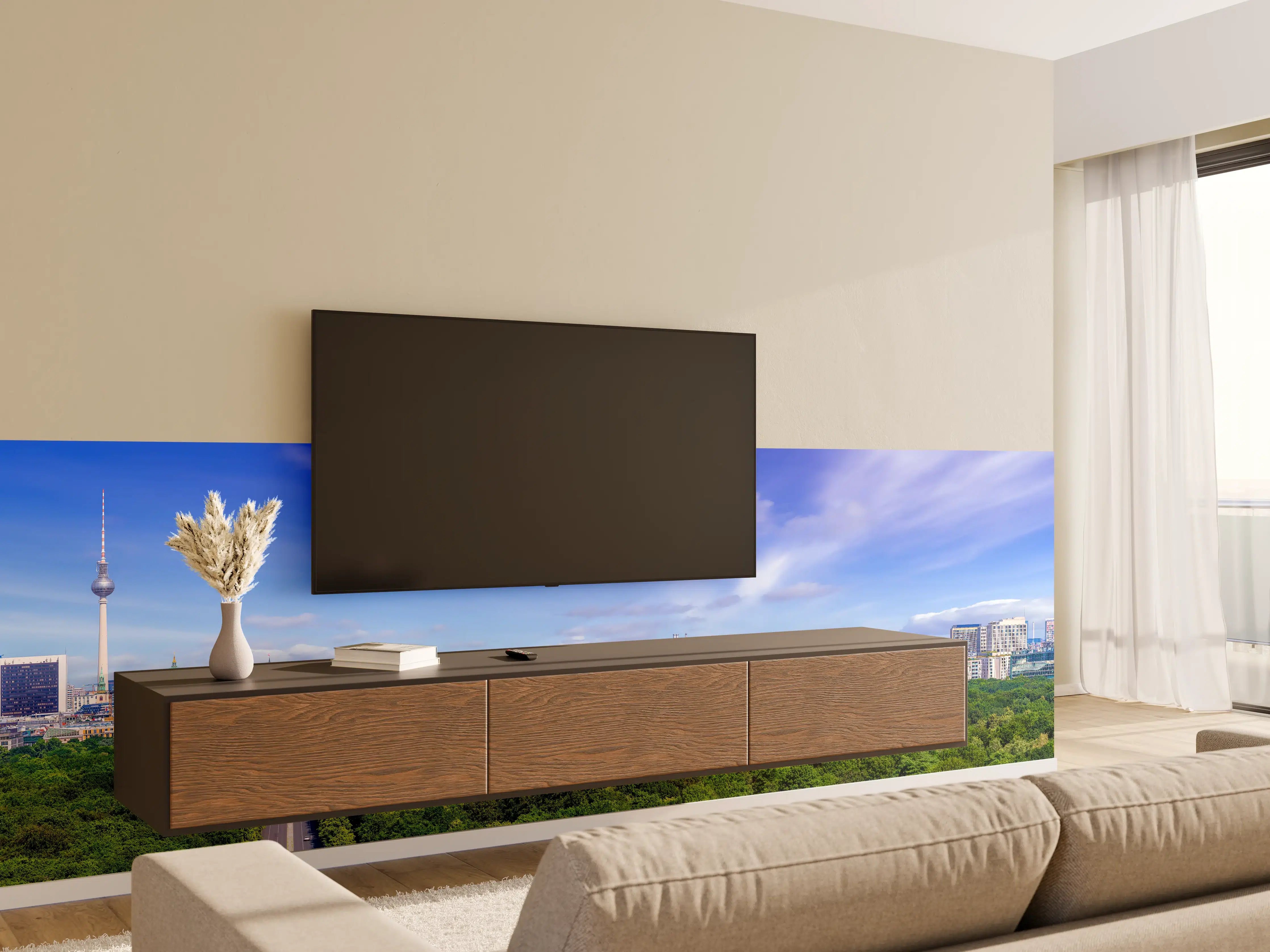 Wandverkleidung Wohnzimmer - Skyline von Berlin