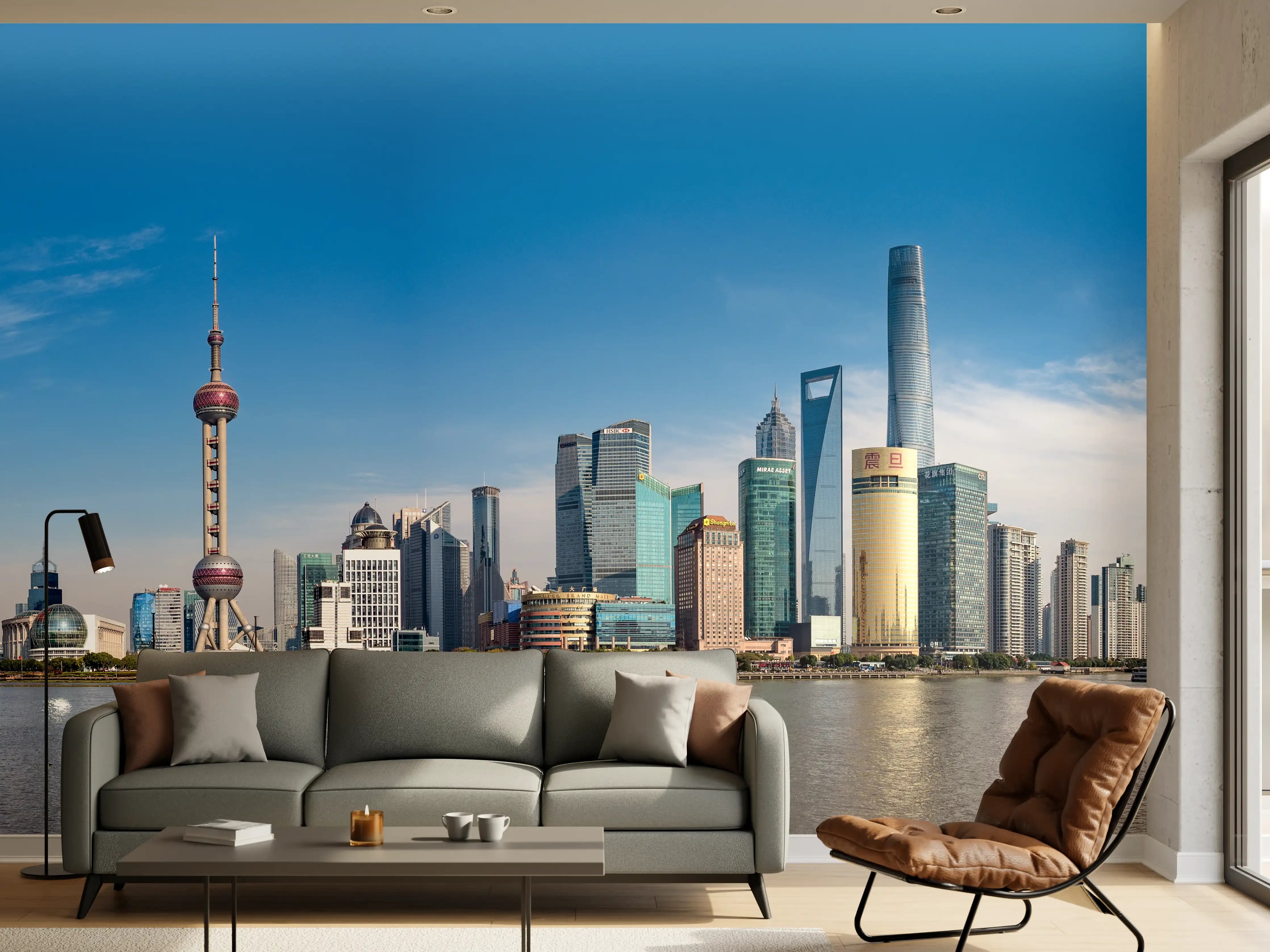 Wandverkleidung Wohnzimmer - Skyline von Shanghai