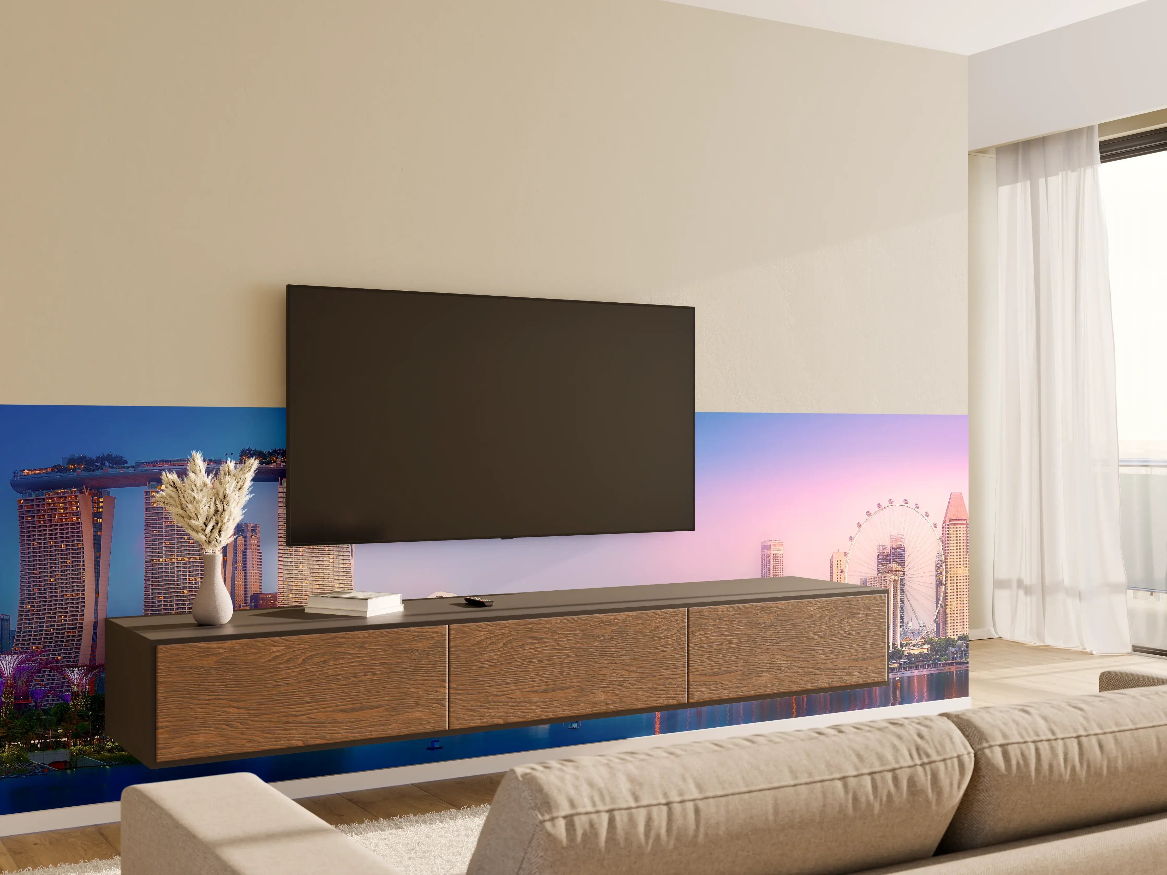 Wandverkleidung Wohnzimmer - Skyline von Singapur