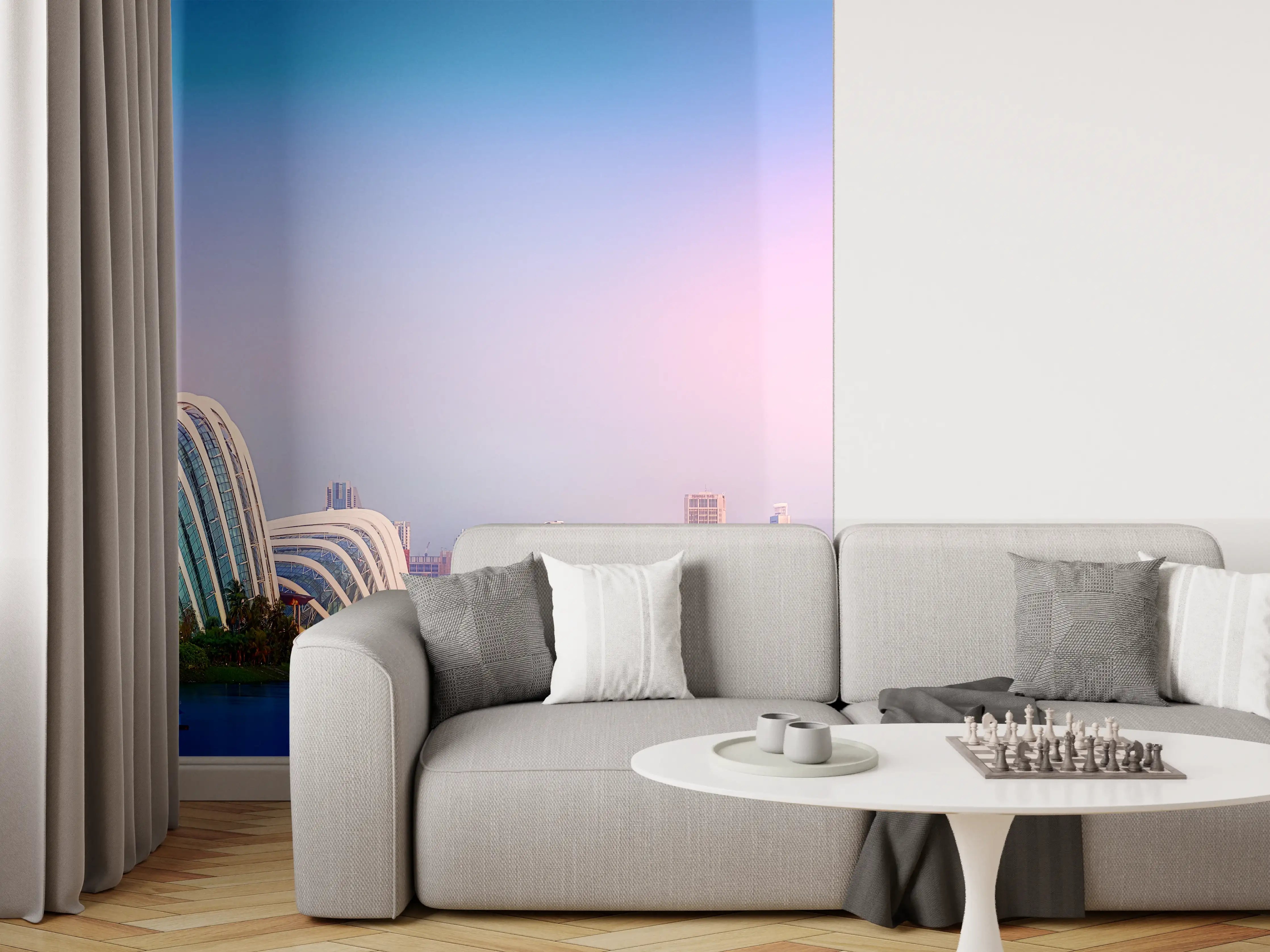 Wandverkleidung Wohnzimmer - Skyline von Singapur