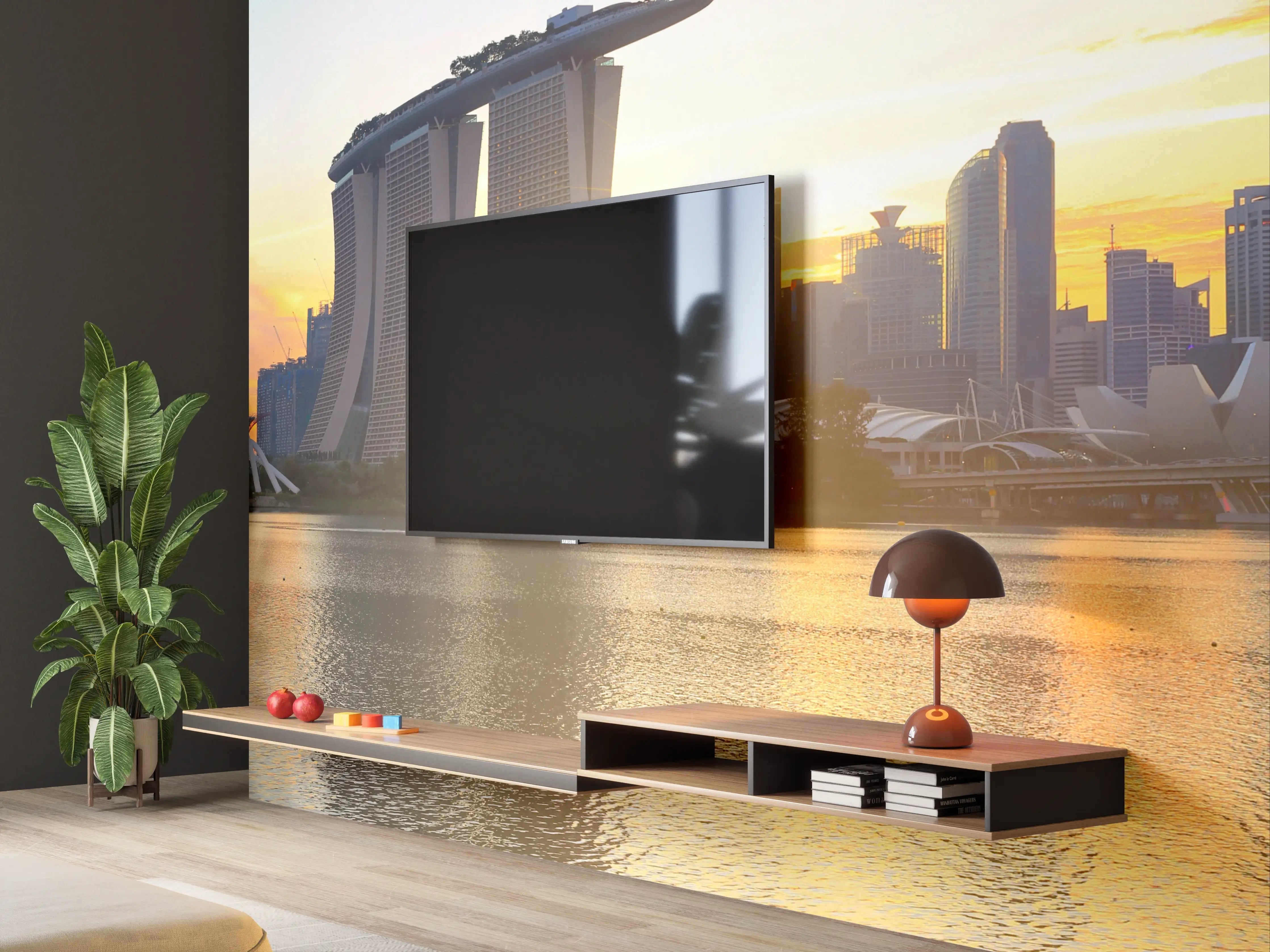Wandverkleidung Wohnzimmer - Skyline von Singapur bei Sonnenuntergang