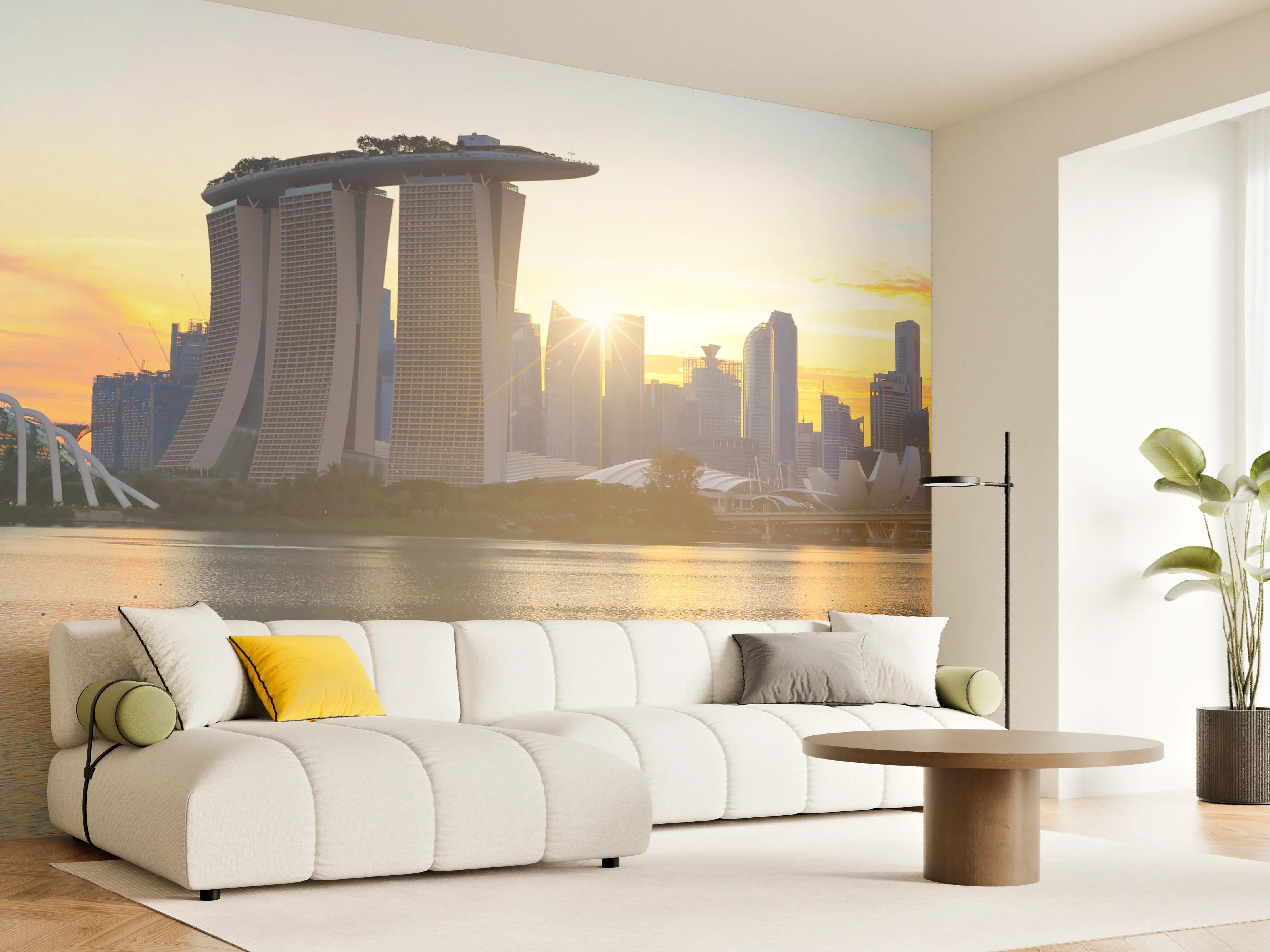 Wandverkleidung Wohnzimmer - Skyline von Singapur bei Sonnenuntergang