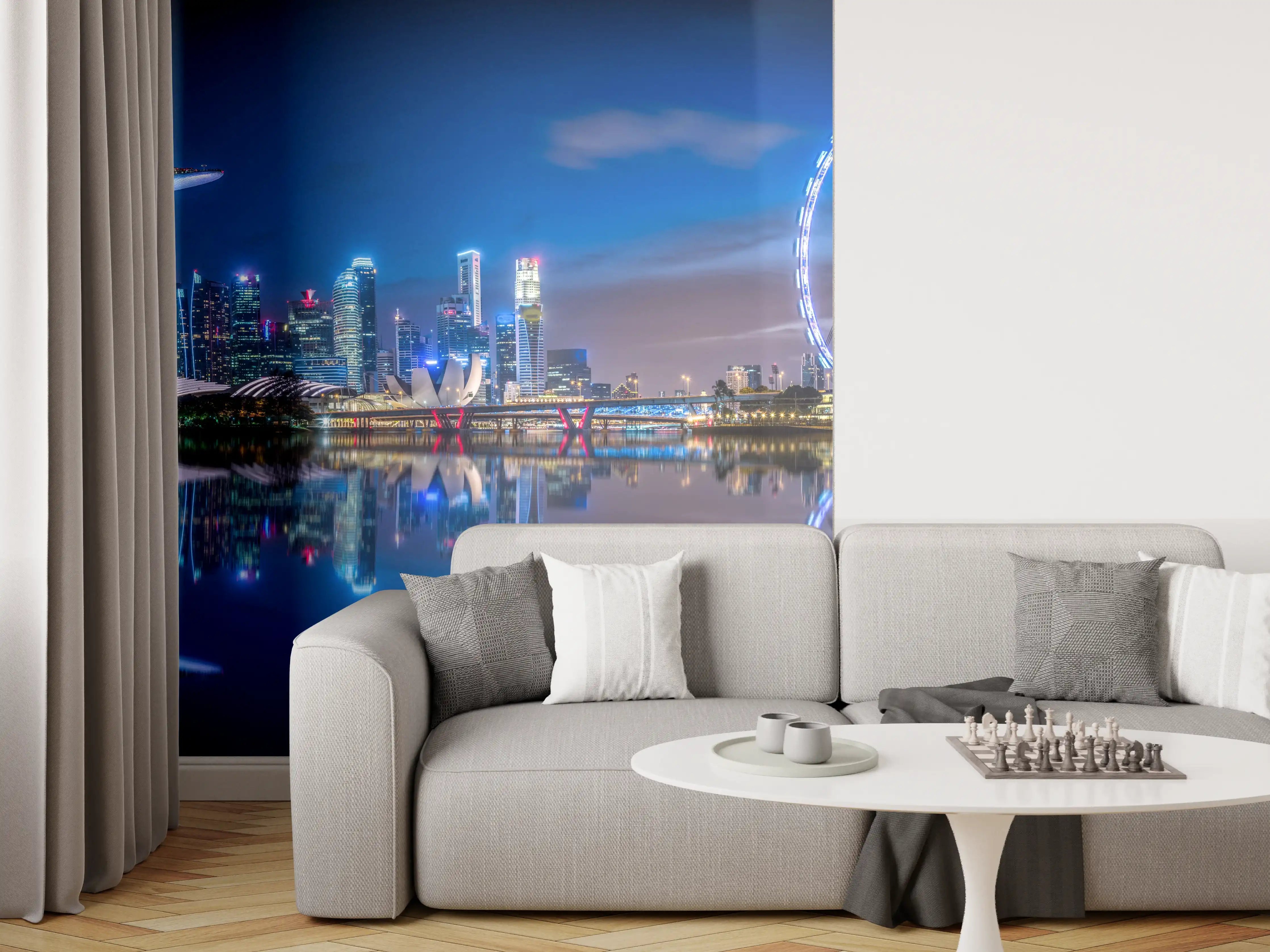 Wandverkleidung Wohnzimmer - Skyline von Singapur und Blick auf den Wolkenkratzer