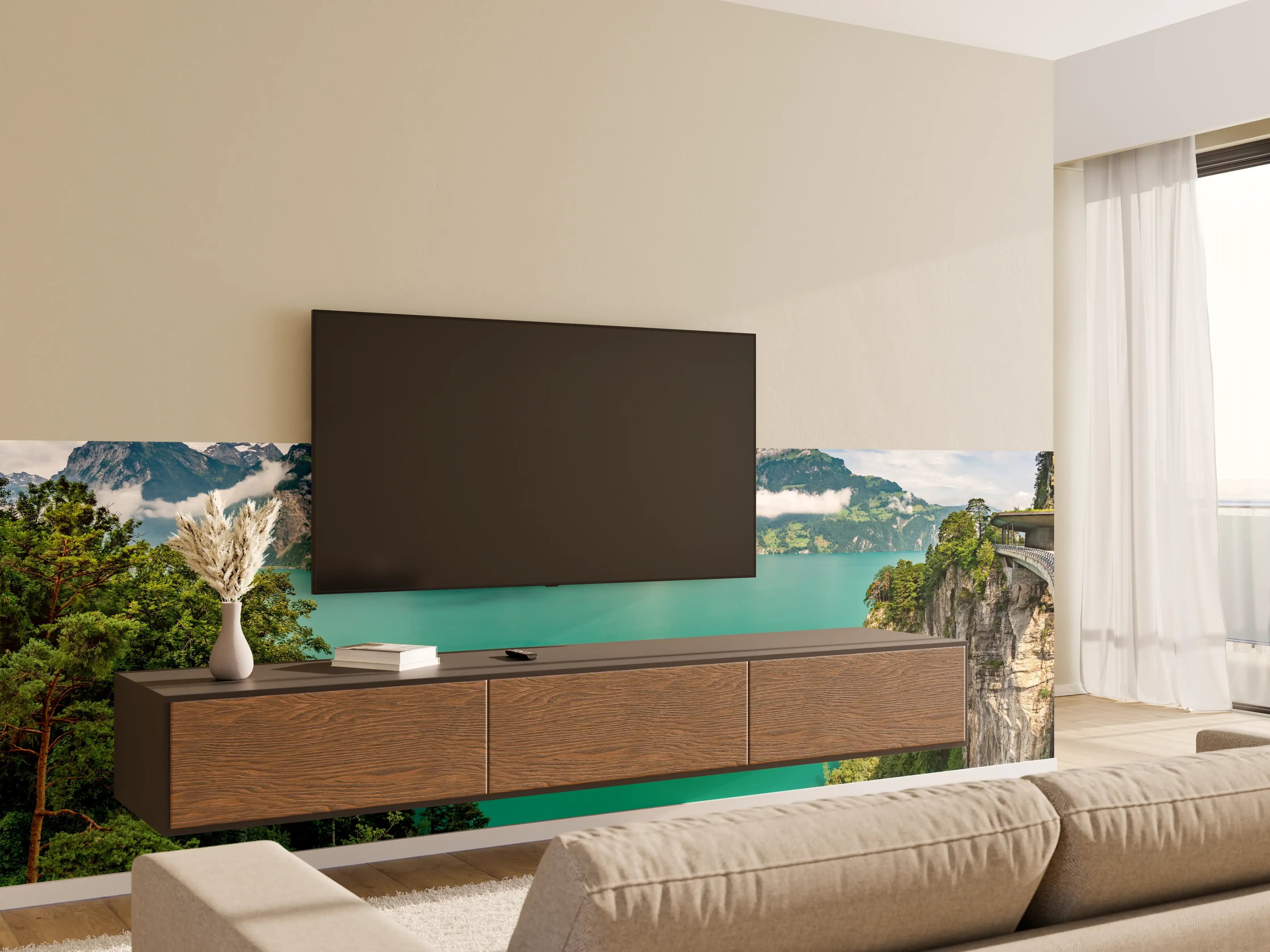 Wandverkleidung Wohnzimmer - Sommeralpen im Blick- Schweiz