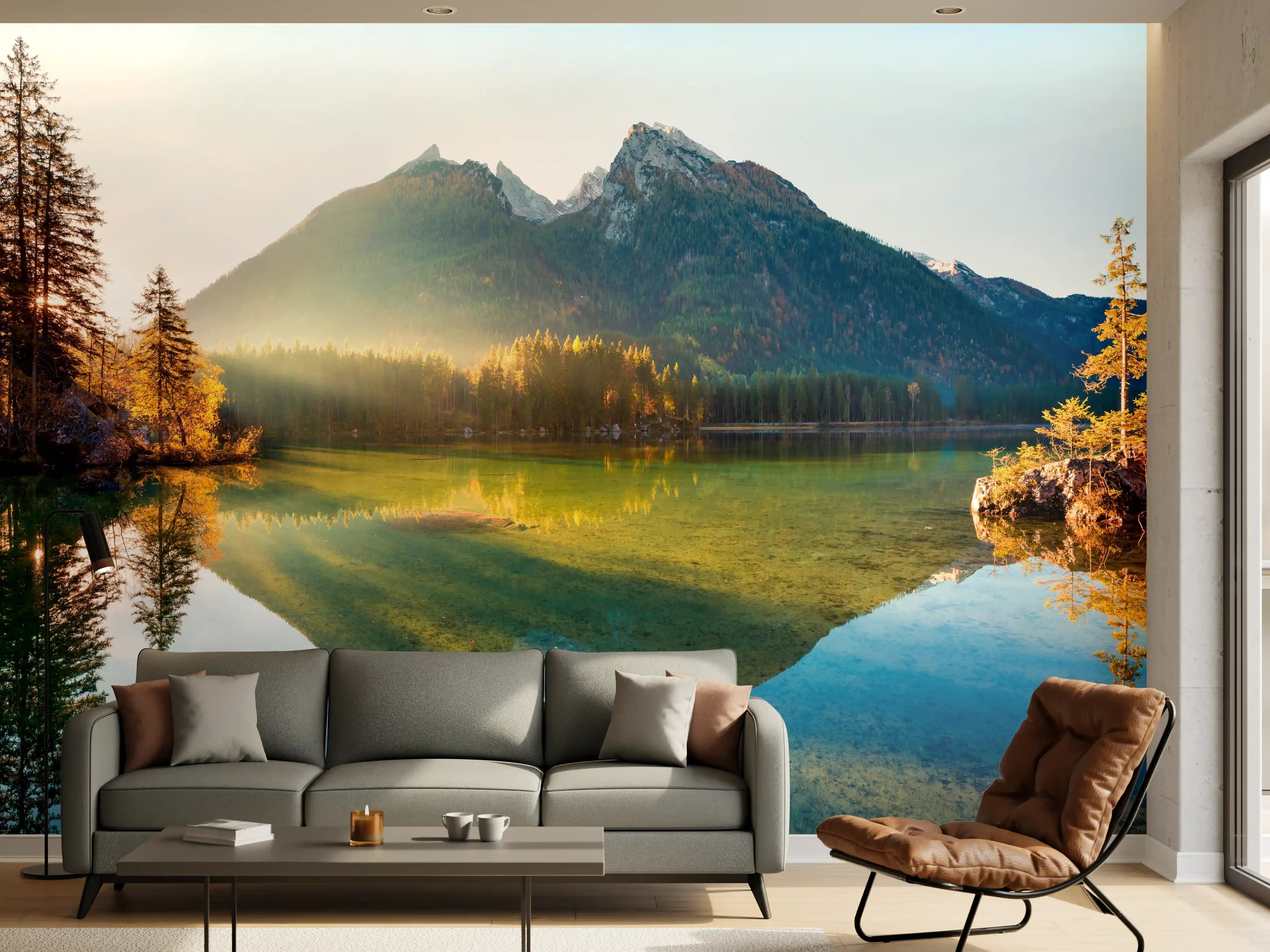 Wandverkleidung Wohnzimmer - Sonnenaufgang am Hintersee