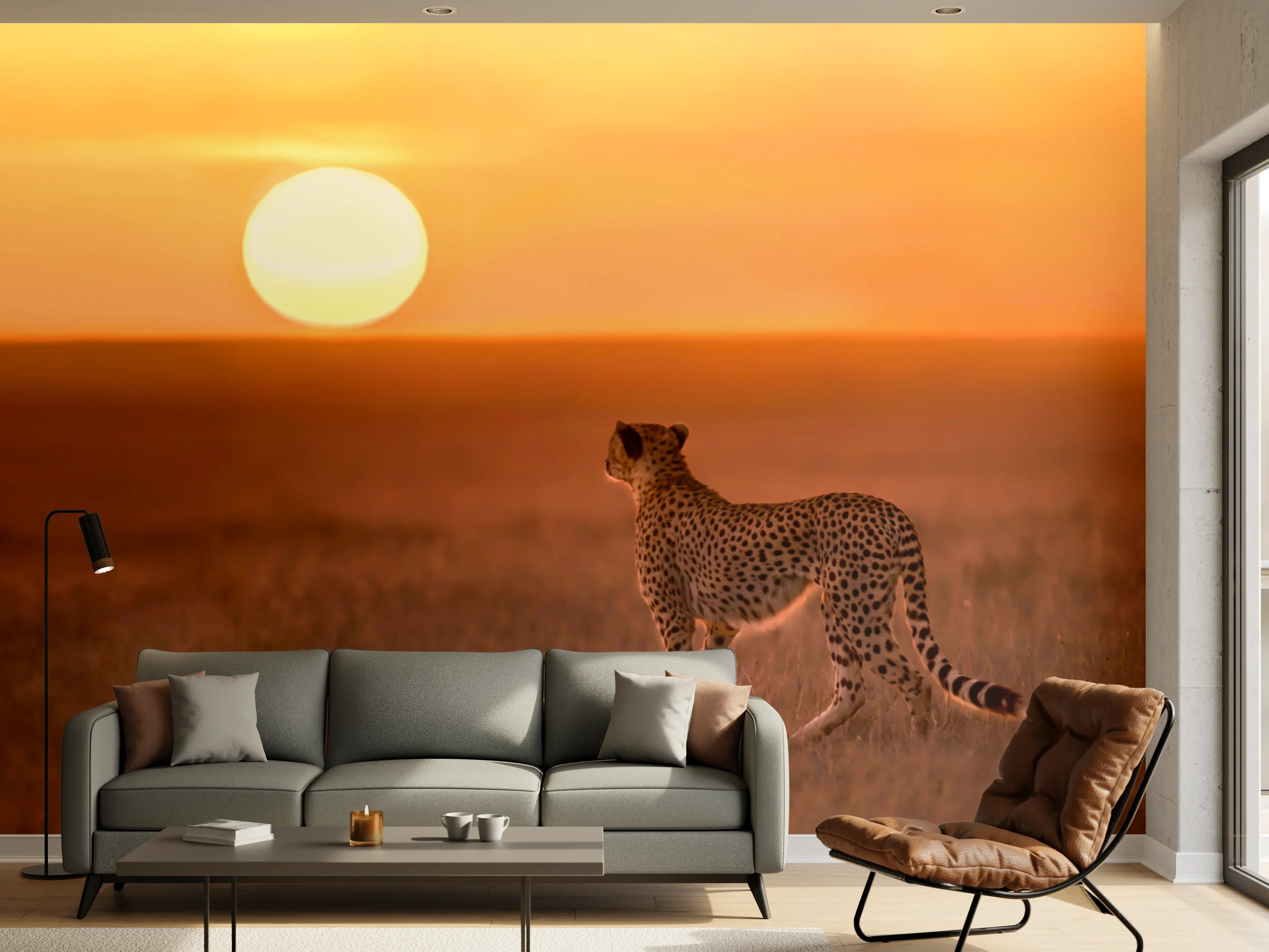 Wandverkleidung Wohnzimmer - Sonnenaufgang in der Savanne - Afrika