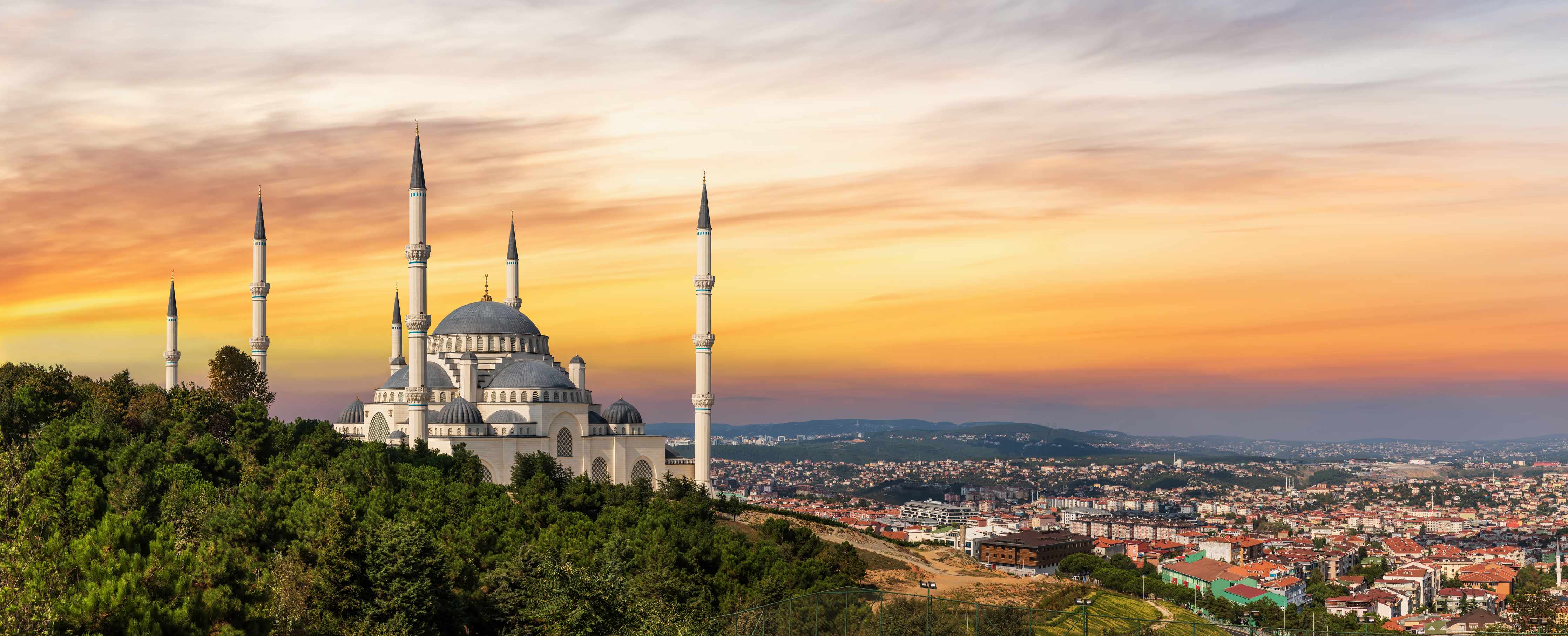 Wandverkleidung Wohnzimmer-Sonnenuntergang Camlica-Moschee in Istanbul