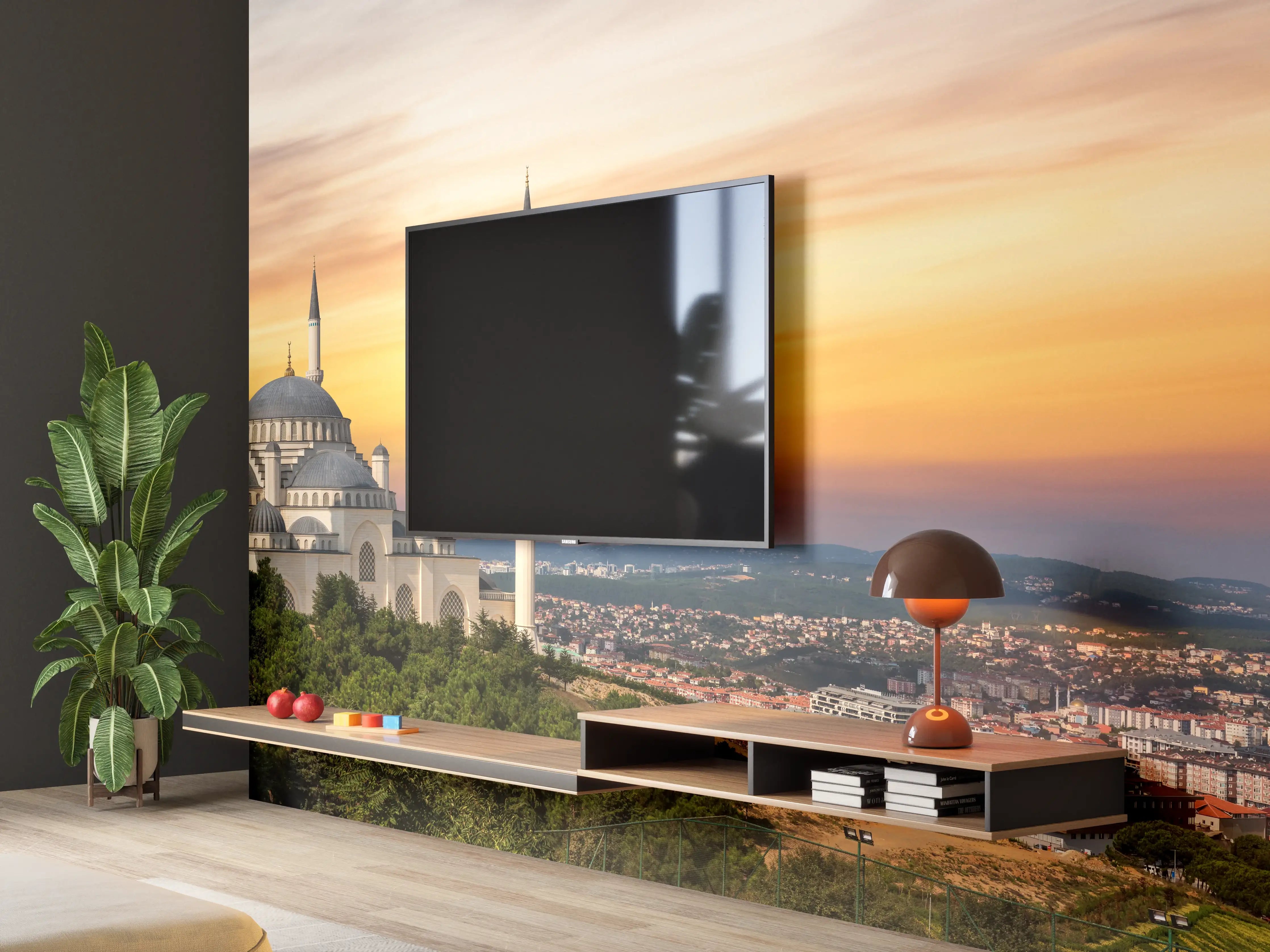 Wandverkleidung Wohnzimmer - Sonnenuntergang Camlica-Moschee in Istanbul