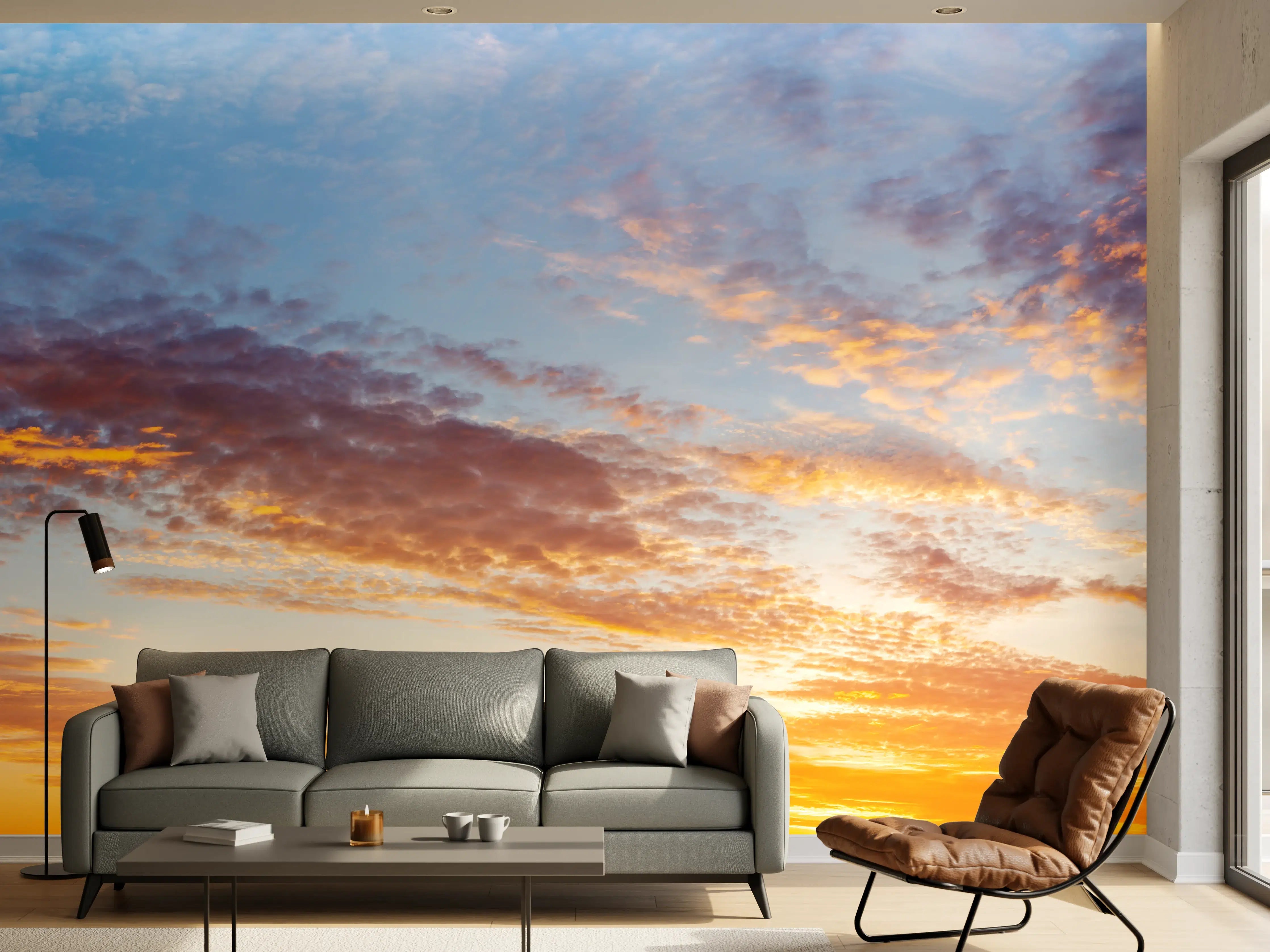 Wandverkleidung Wohnzimmer - Sonnenuntergang Panorama Blau-Orange