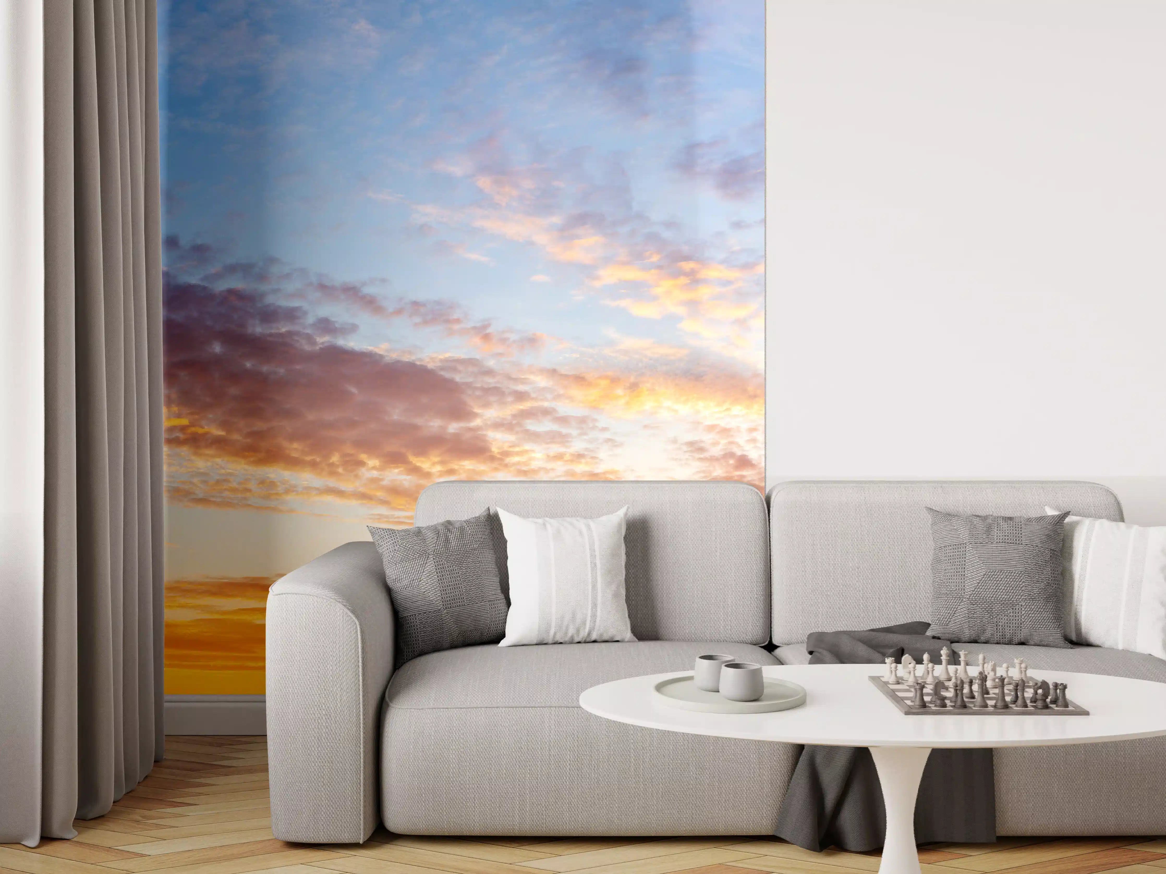 Wandverkleidung Wohnzimmer - Sonnenuntergang Panorama Blau-Orange