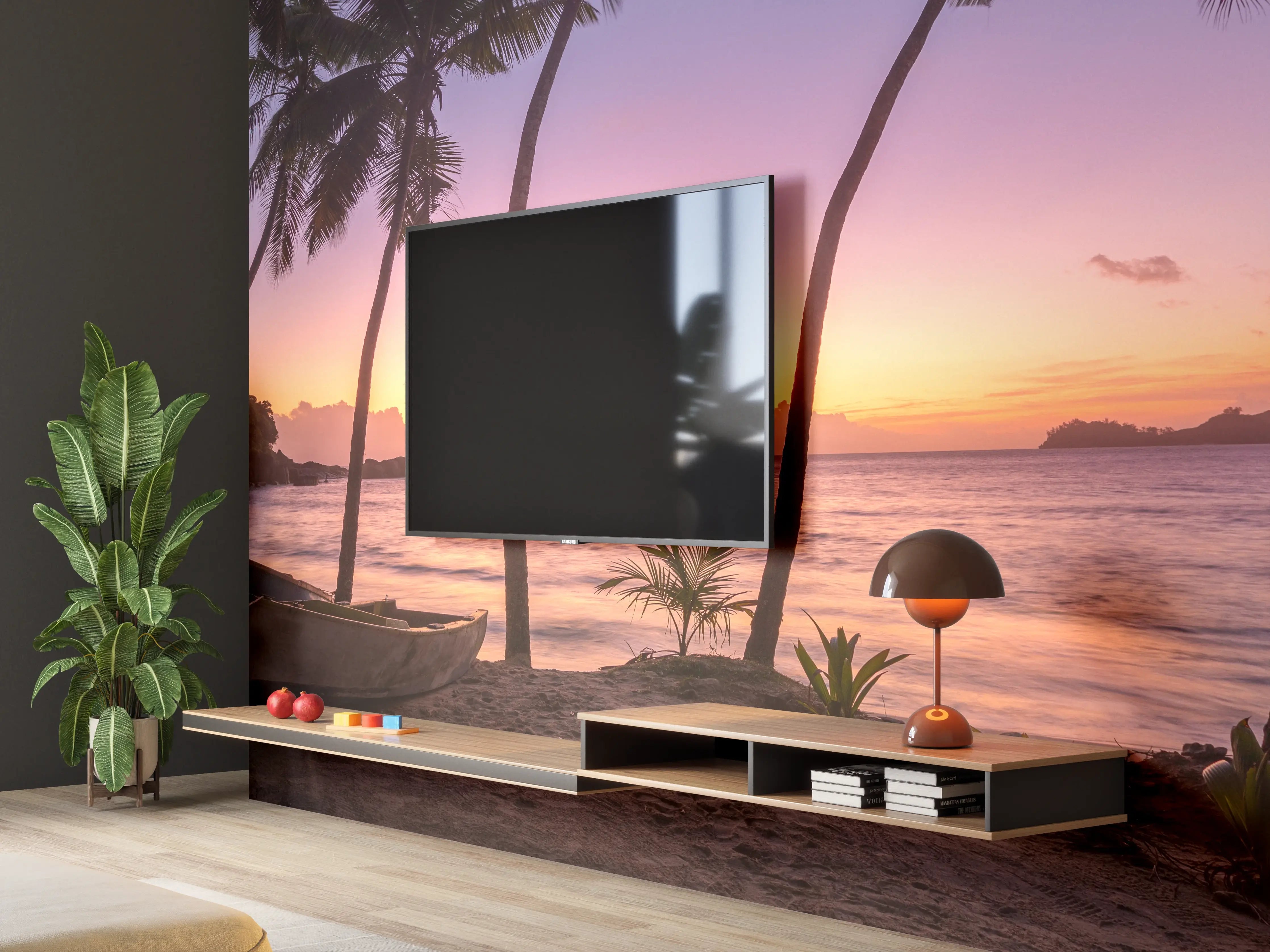 Wandverkleidung Wohnzimmer - Sonnenuntergang am Strand Anse Takamaka