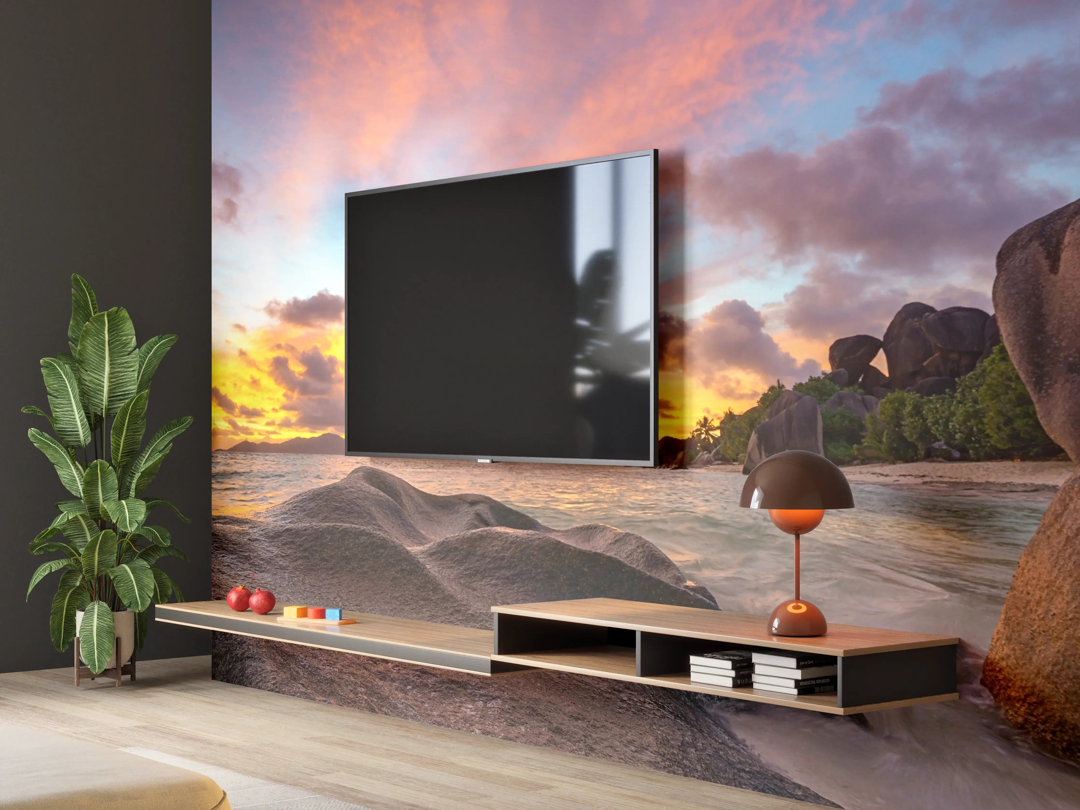 Wandverkleidung Wohnzimmer - Sonnenuntergang am tropischen Strand