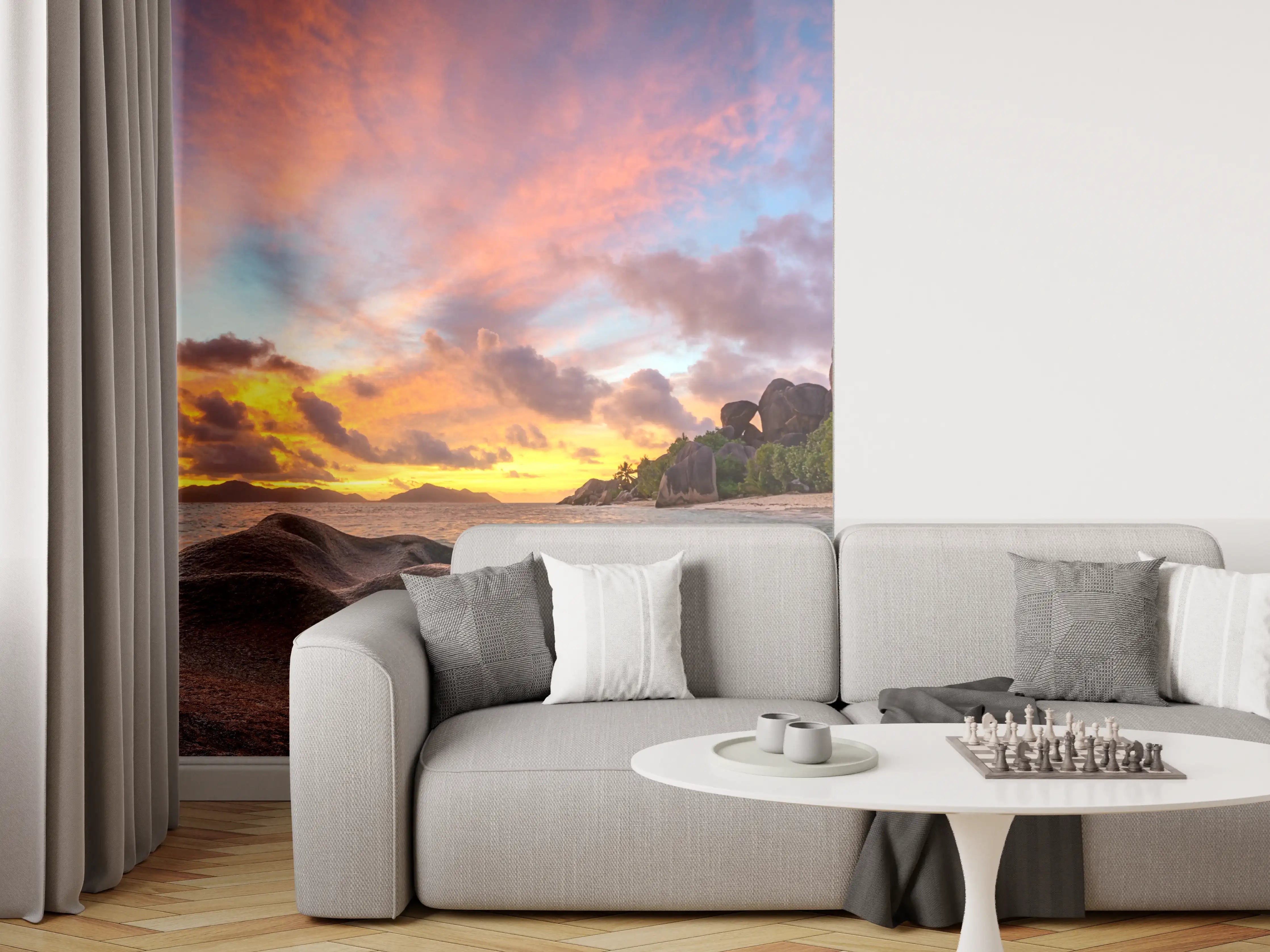 Wandverkleidung Wohnzimmer - Sonnenuntergang am tropischen Strand