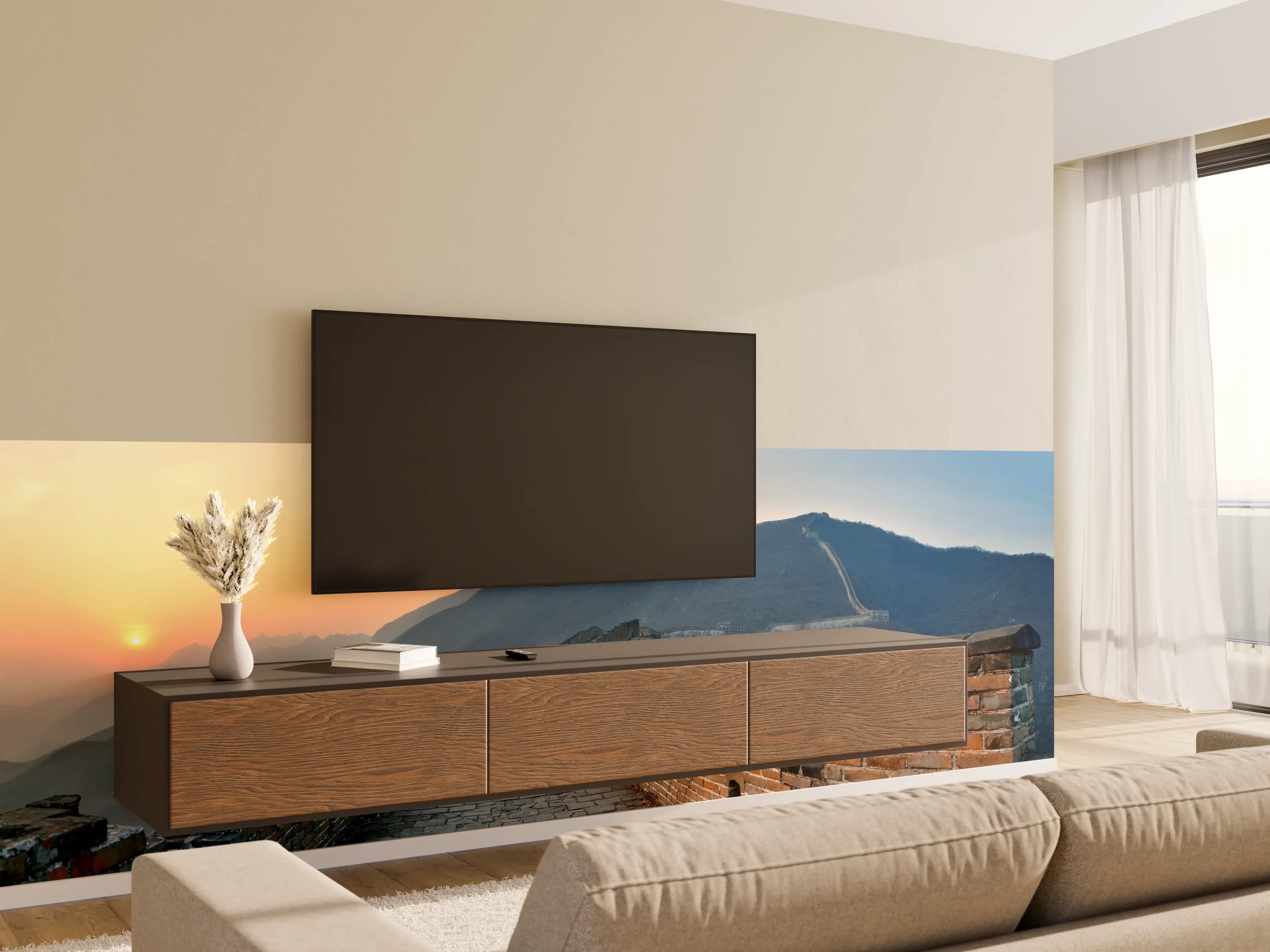 Wandverkleidung Wohnzimmer - Sonnenuntergang an der Großen Mauer