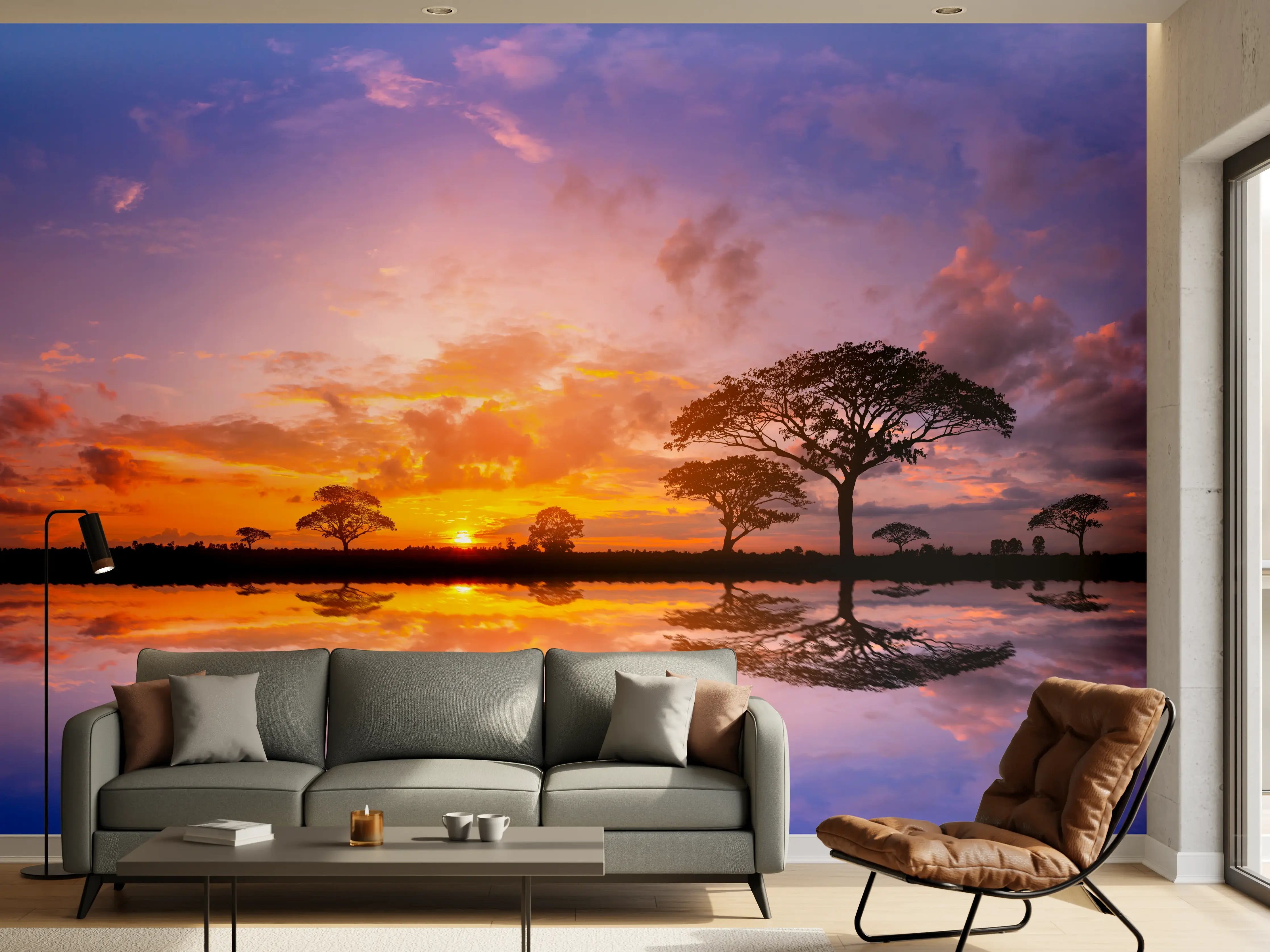 Wandverkleidung Wohnzimmer - Sonnenuntergang in Afrika