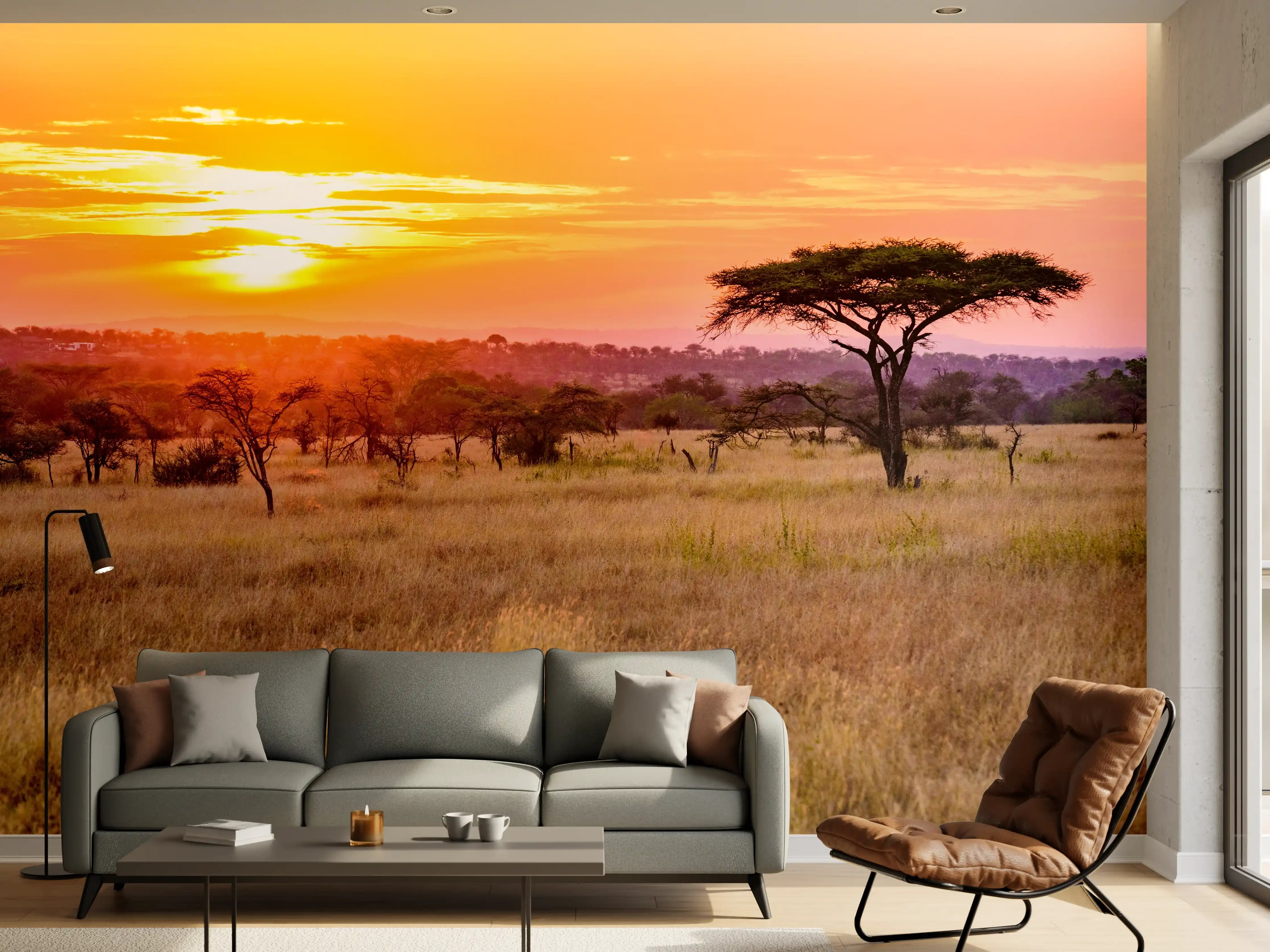 Wandverkleidung Wohnzimmer - Sonnenuntergang in der afrikanischen Savanne
