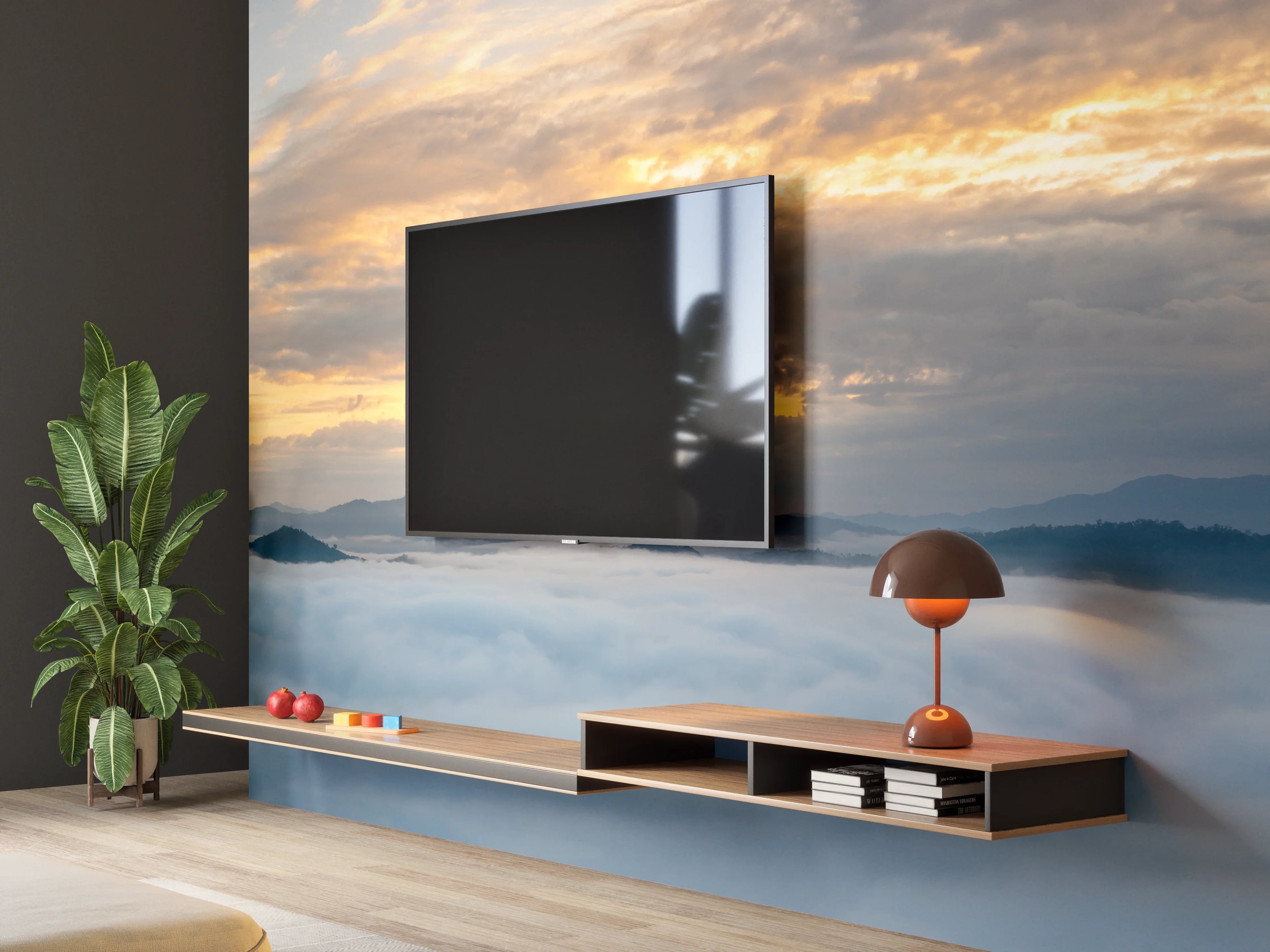 Wandverkleidung Wohnzimmer - Sonnenuntergang über Wolkenmeer
