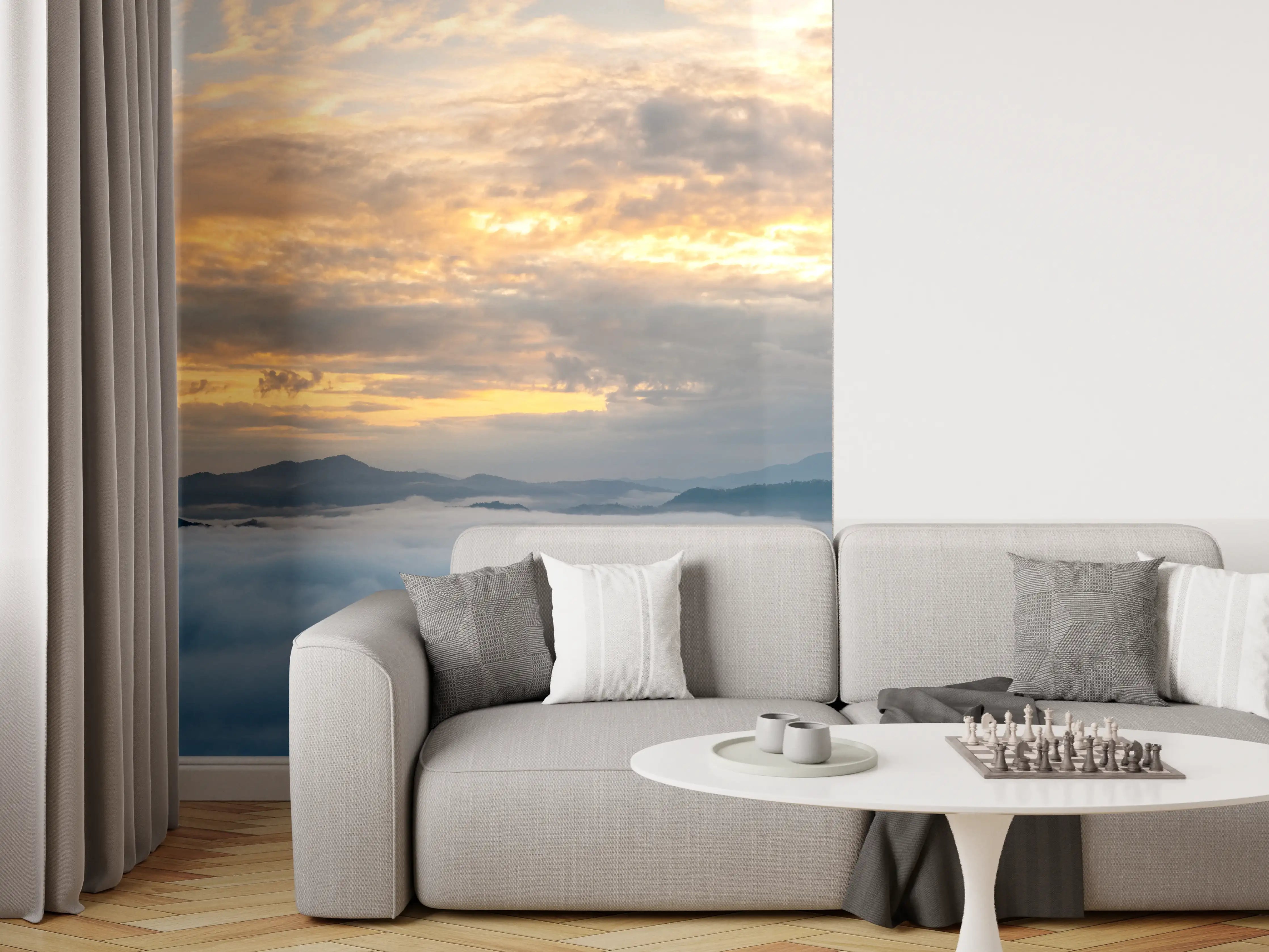 Wandverkleidung Wohnzimmer - Sonnenuntergang über Wolkenmeer