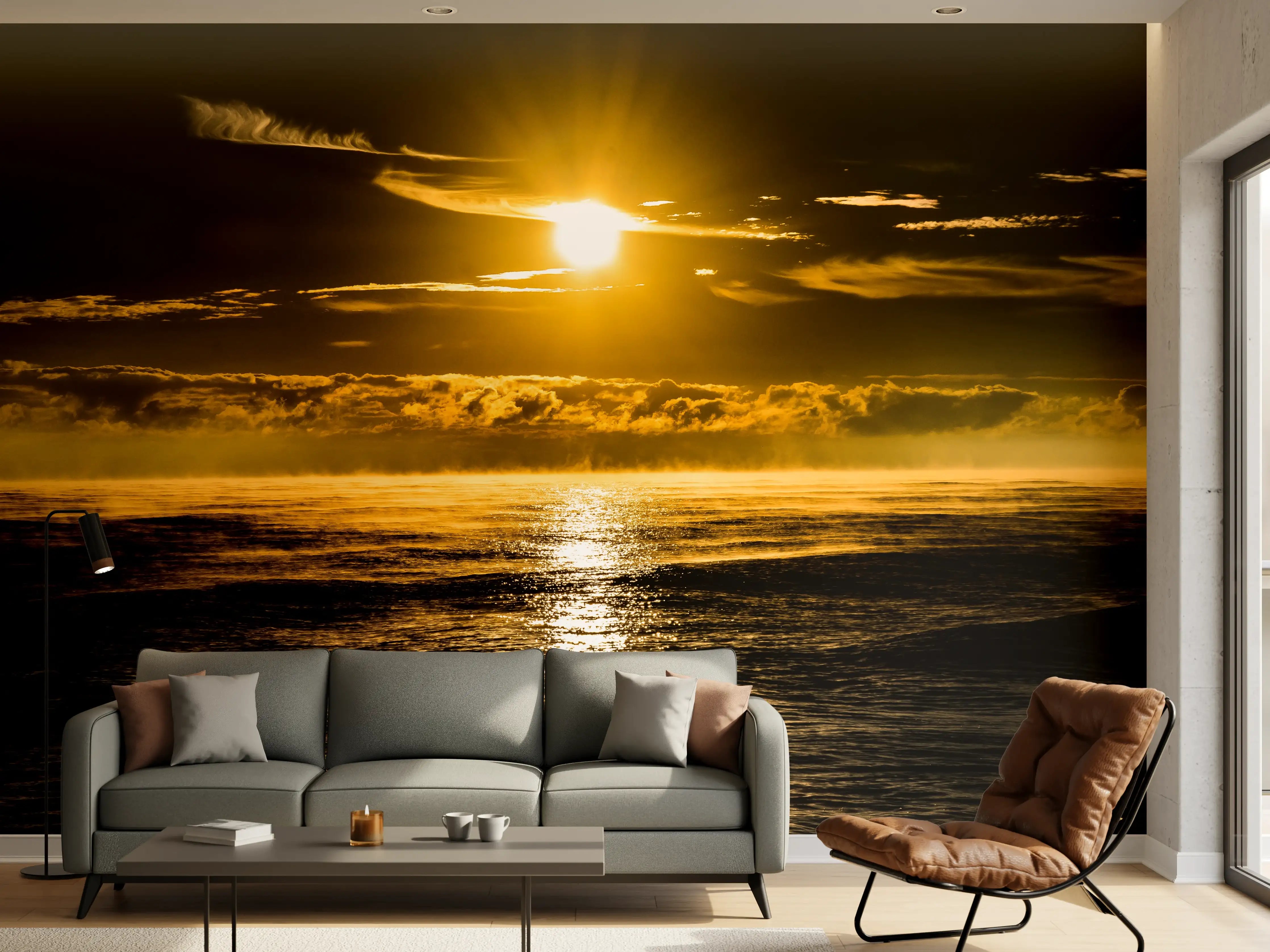 Wandverkleidung Wohnzimmer - Sonnenuntergang über dem Meer