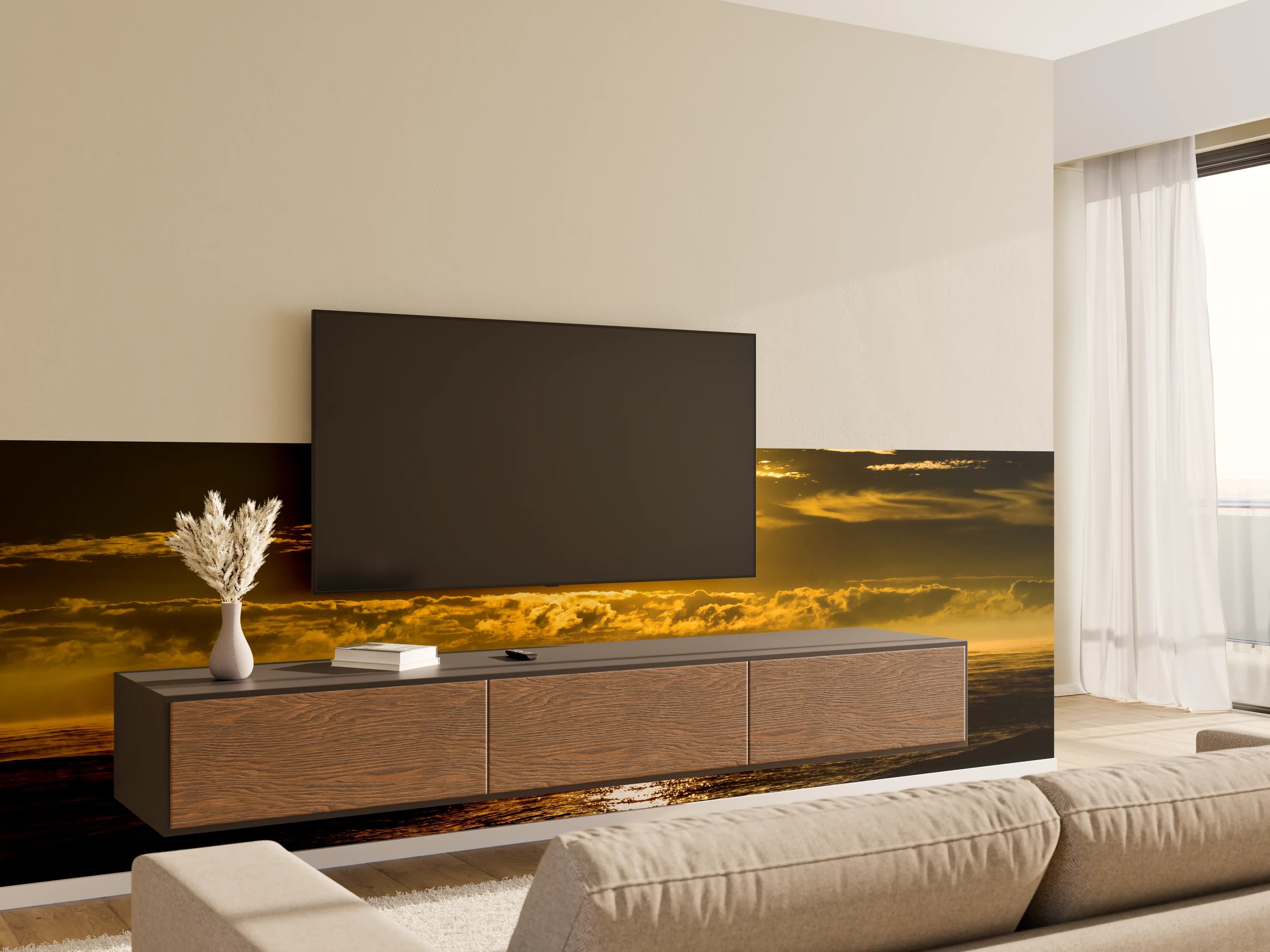 Wandverkleidung Wohnzimmer - Sonnenuntergang über dem Meer