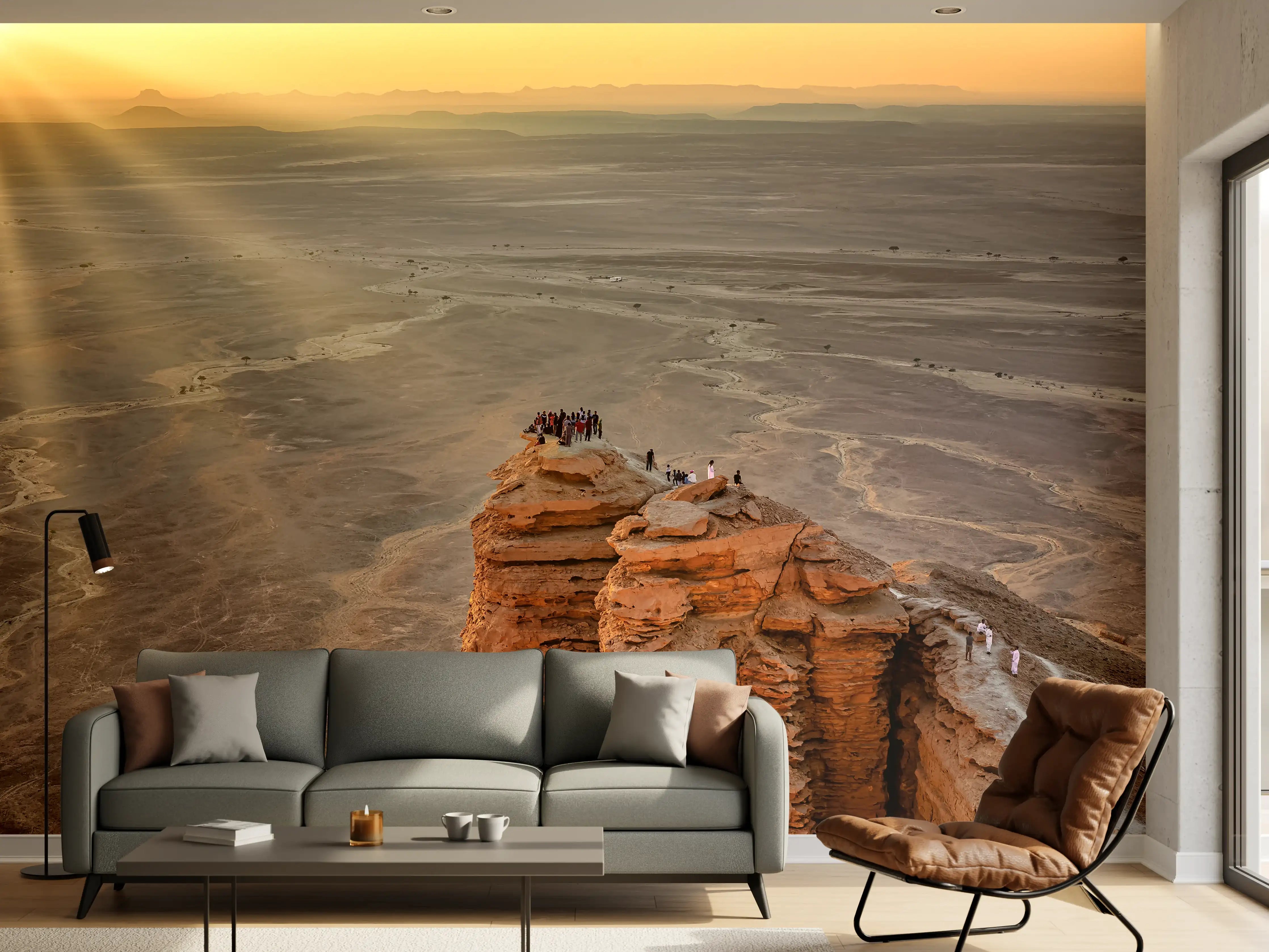 Wandverkleidung Wohnzimmer - Sonnenuntergang über der Wüstenformation