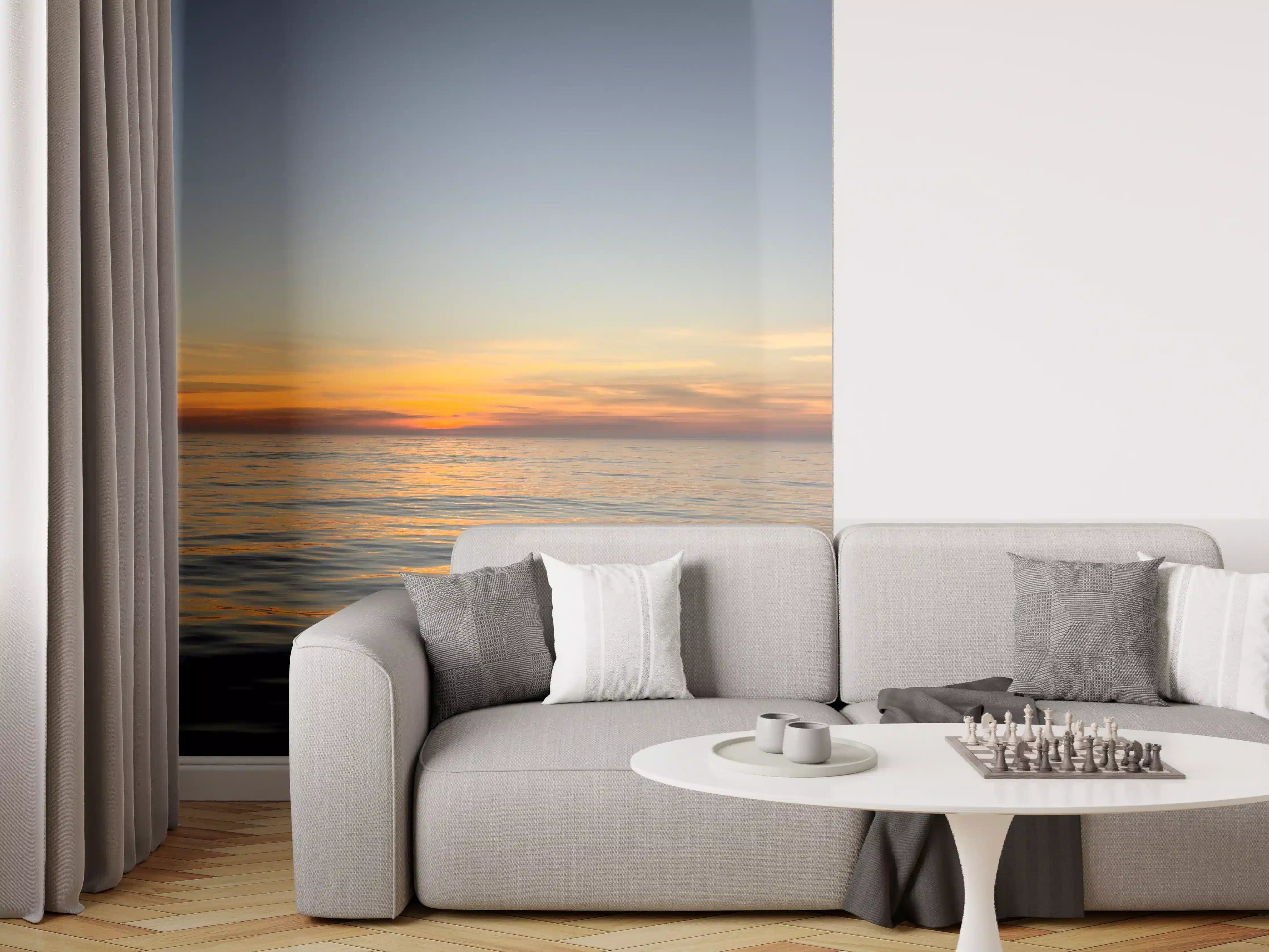 Wandverkleidung Wohnzimmer - Sonnenuntergang über ruhigem Meer