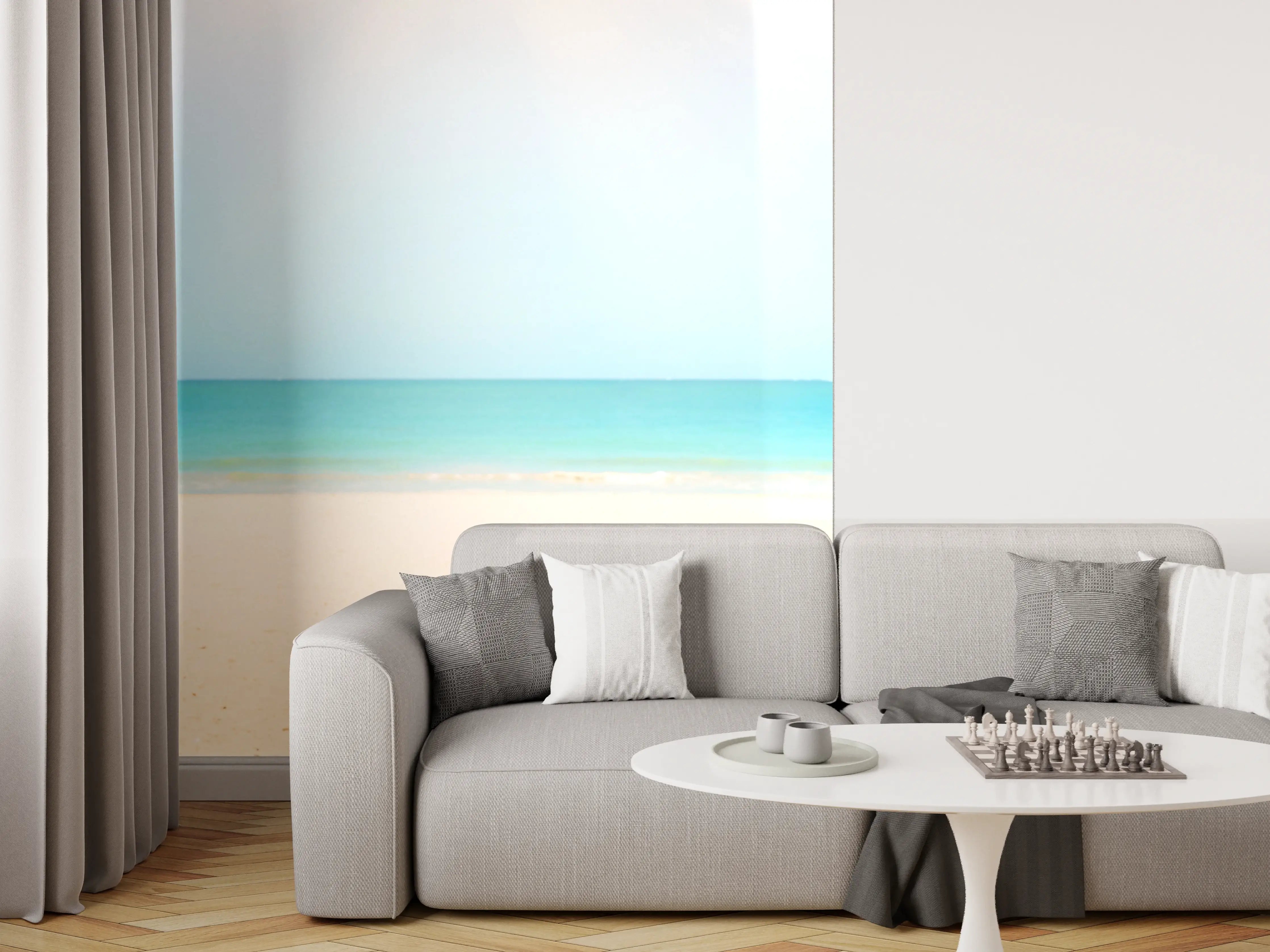 Wandverkleidung Wohnzimmer - Sonniges tropisches Strandpanorama