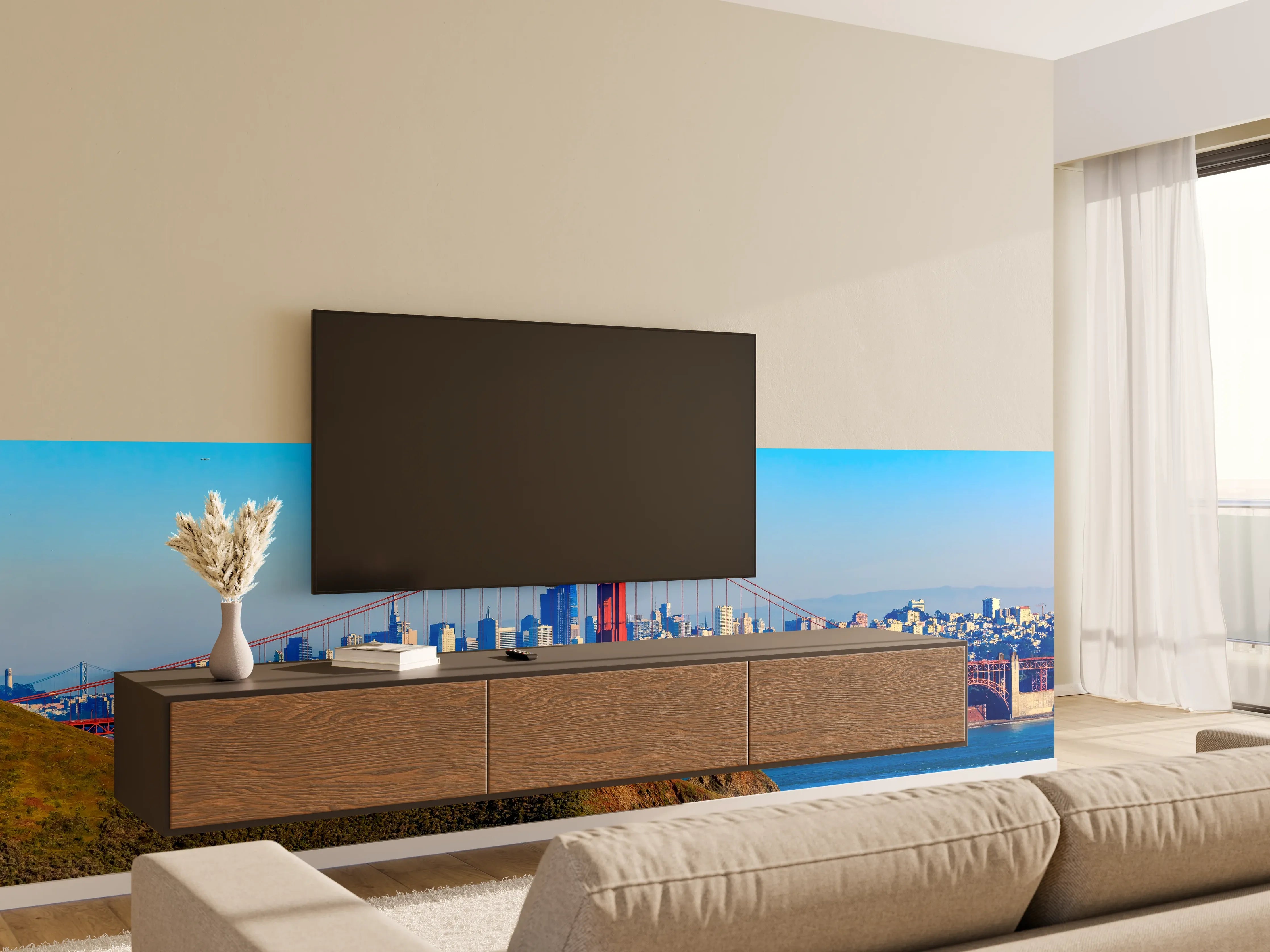 Wandverkleidung Wohnzimmer - Spektakuläre Aussicht auf San Francisco und die Golden Gate Bridge
