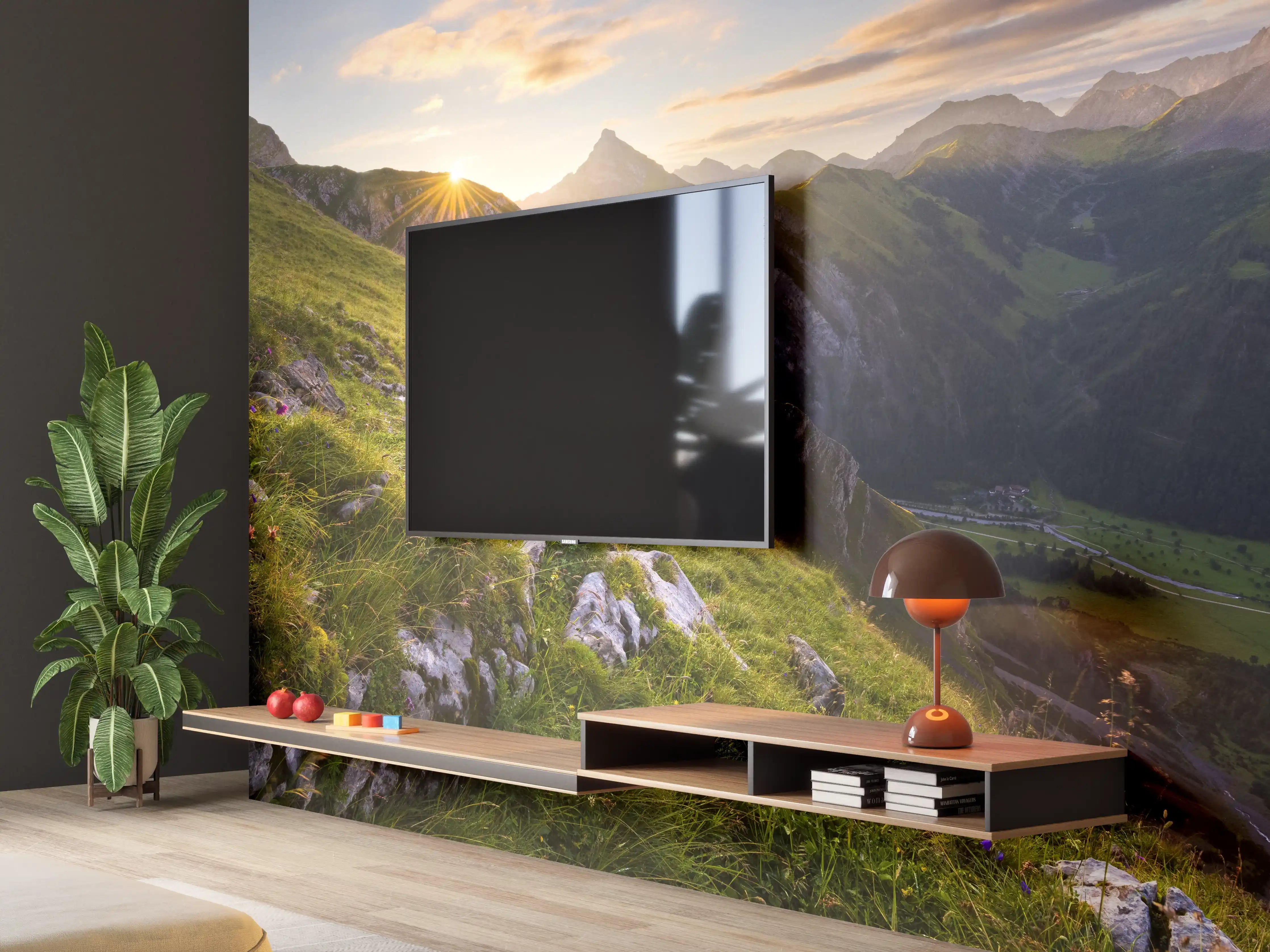 Wandverkleidung Wohnzimmer - Spektakuläre Berglandschaft bei Sonnenaufgang