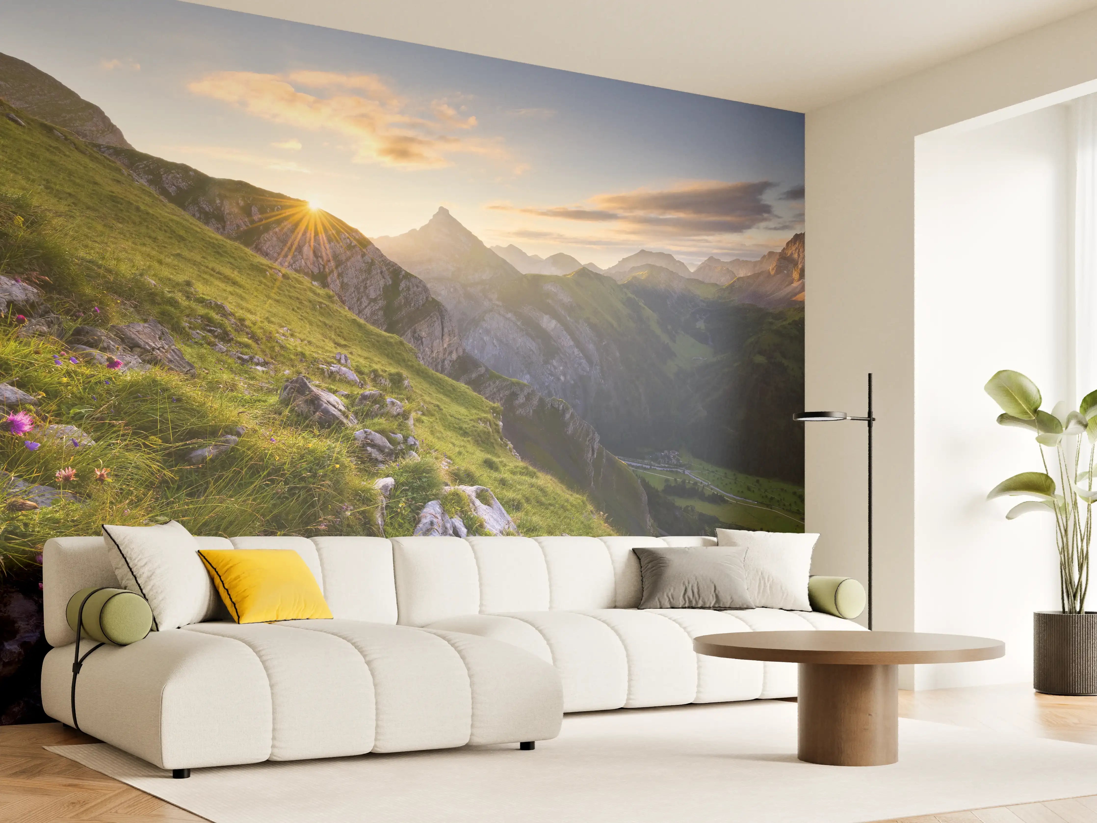 Wandverkleidung Wohnzimmer - Spektakuläre Berglandschaft bei Sonnenaufgang