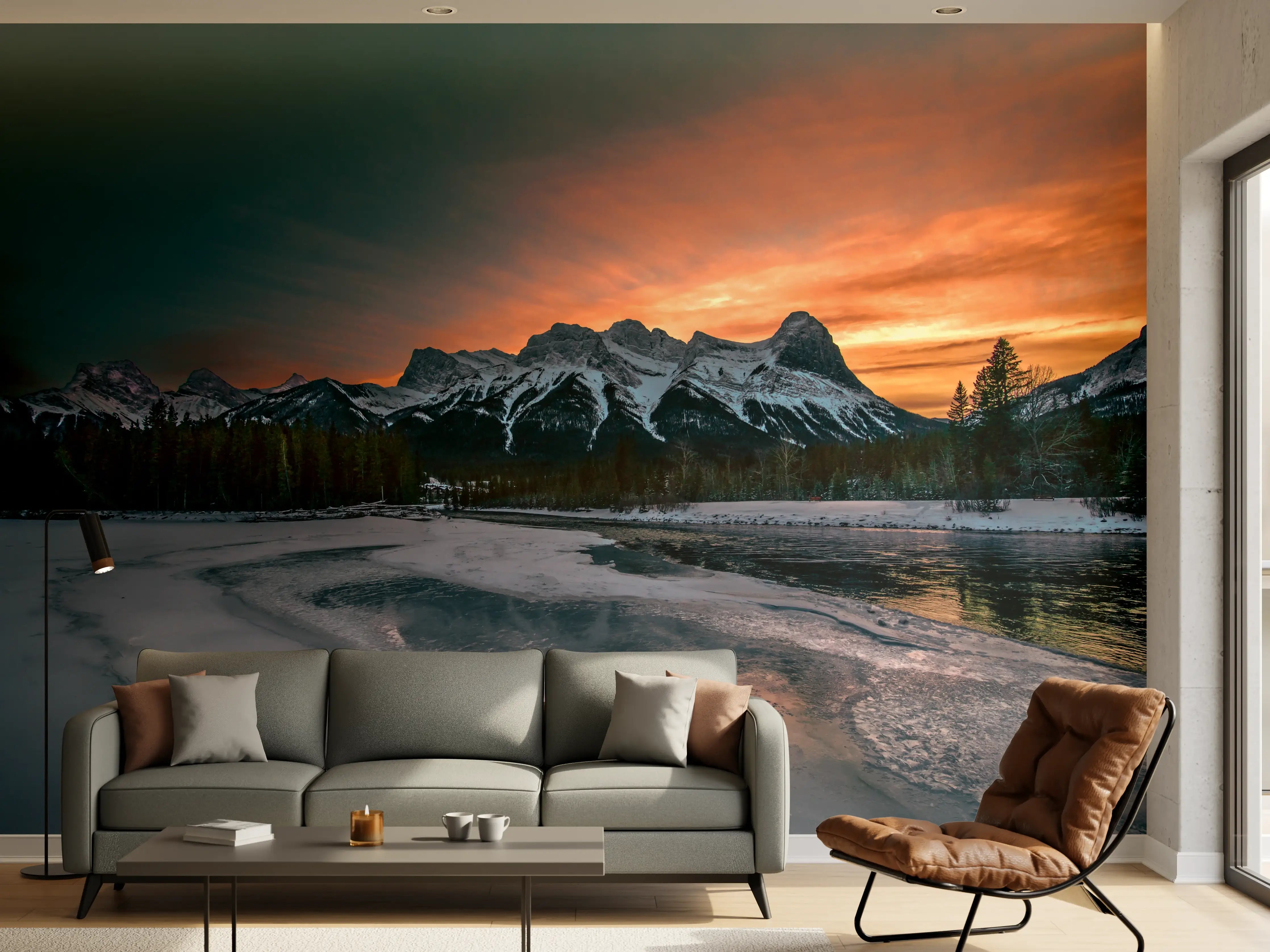 Wandverkleidung Wohnzimmer - Spektakuläre Berglandschaft bei Sonnenuntergang