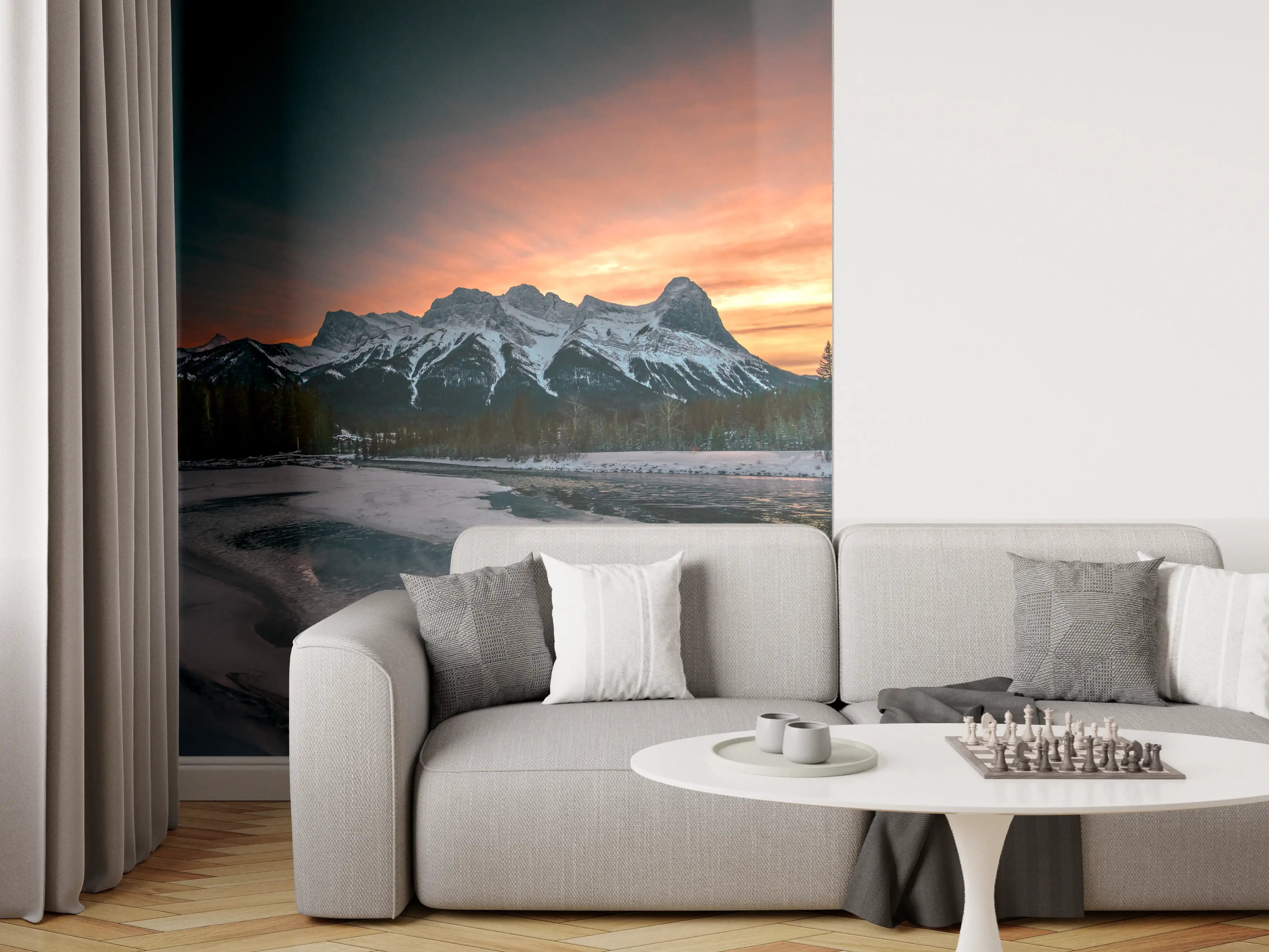 Wandverkleidung Wohnzimmer - Spektakuläre Berglandschaft bei Sonnenuntergang