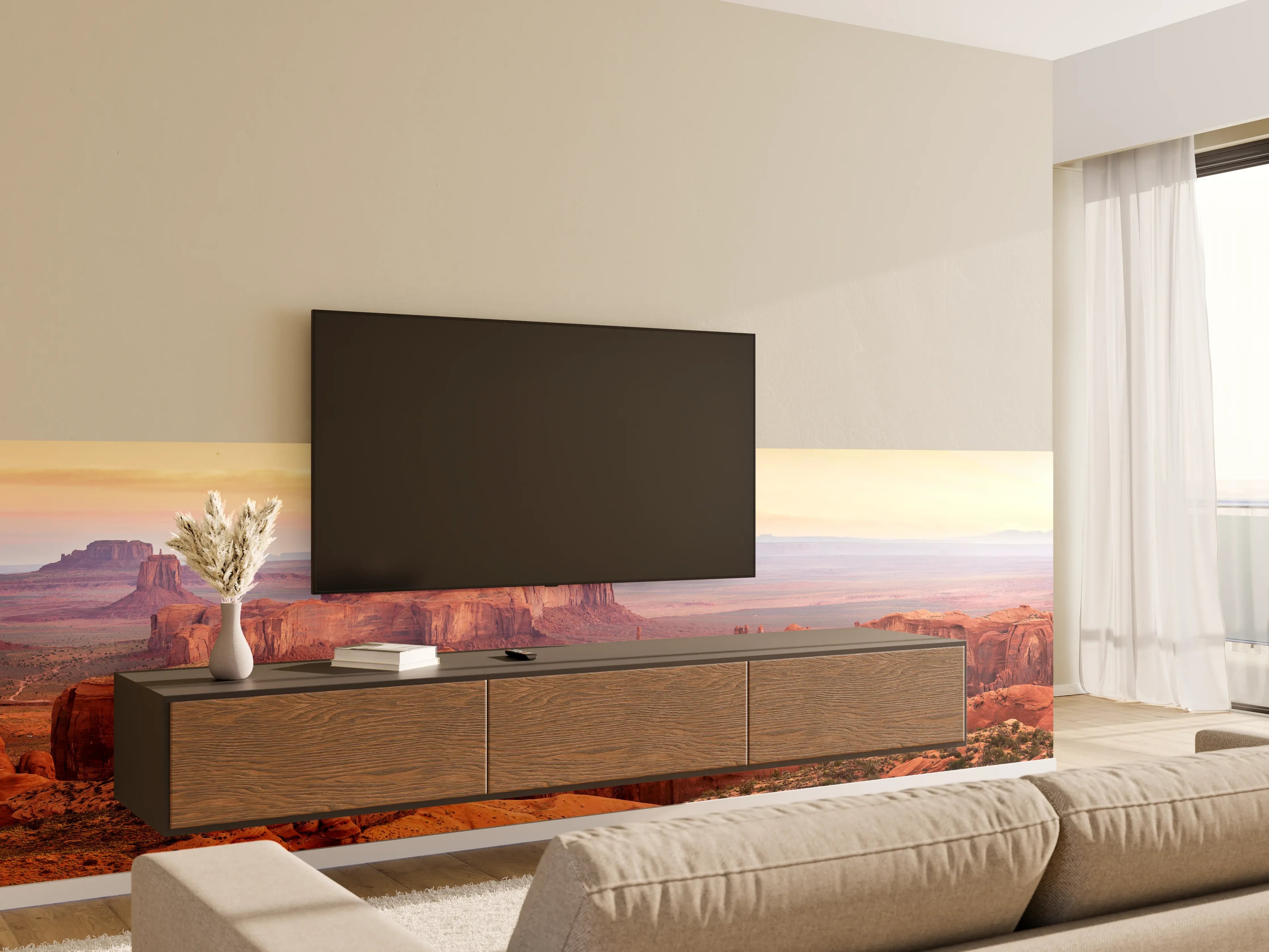Wandverkleidung Wohnzimmer - Spektakuläre Wüstenlandschaft bei Sonnenuntergang