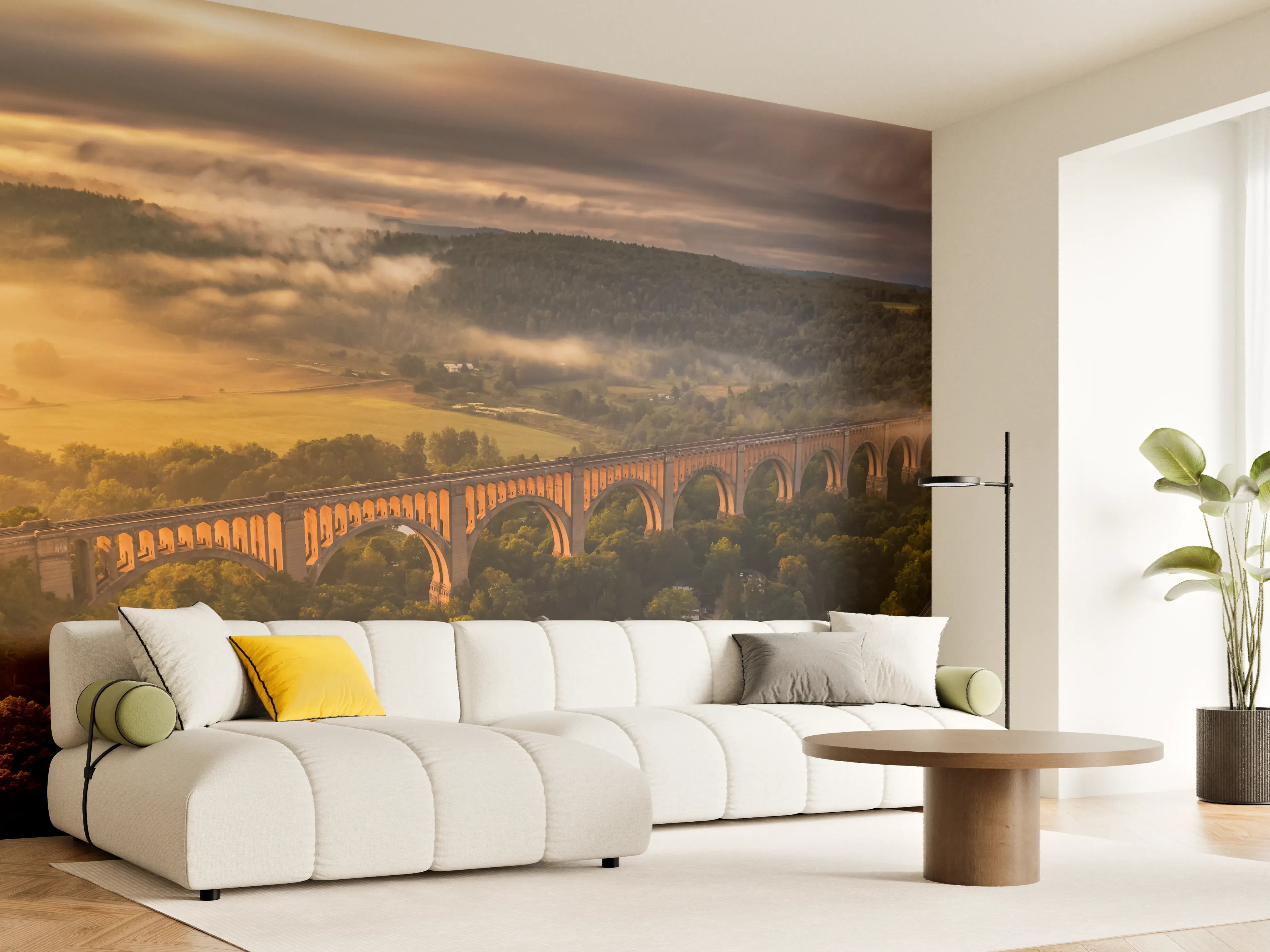 Wandverkleidung Wohnzimmer - Spektakuläre Zugbrücke in Morgenstimmung