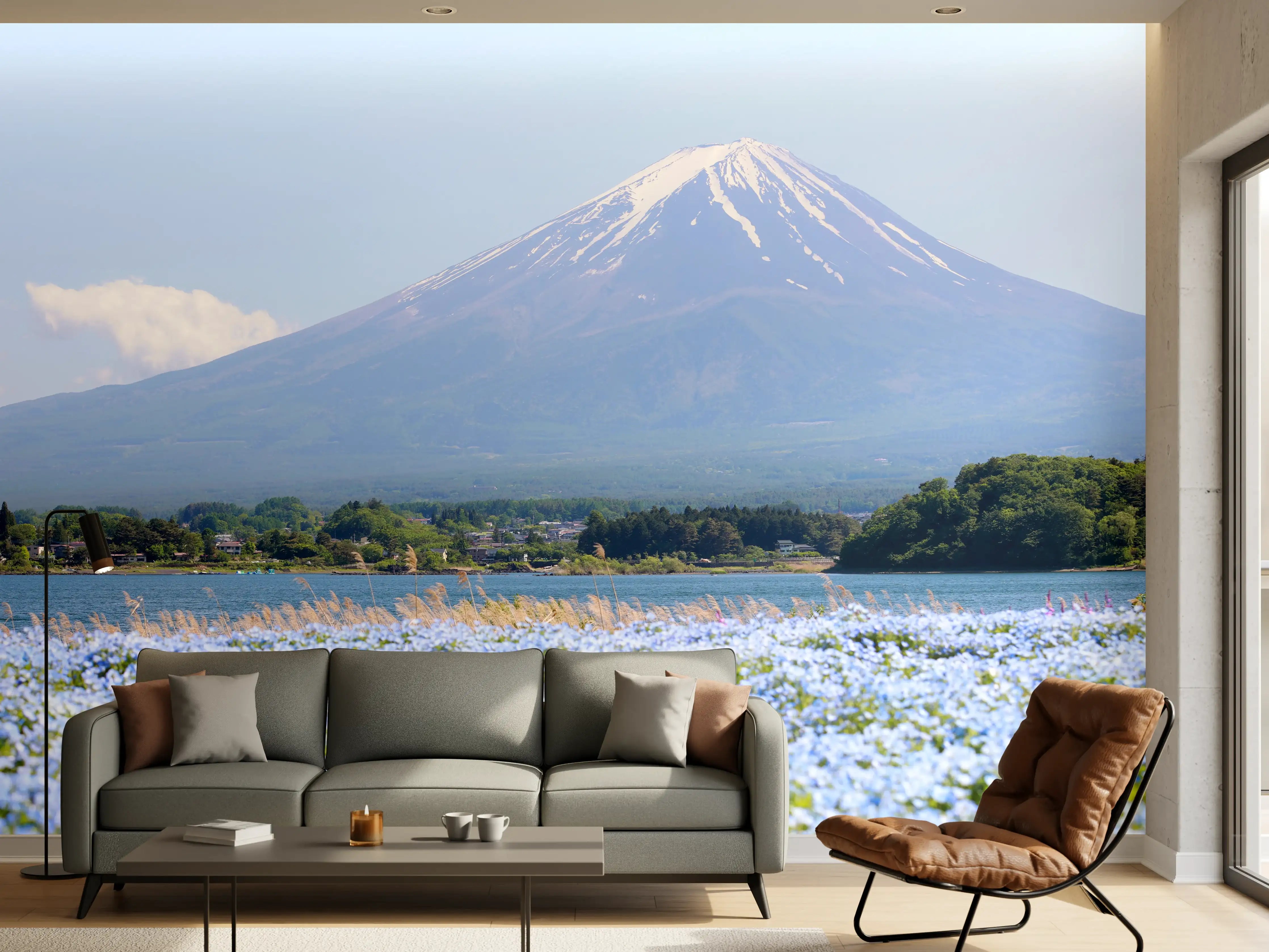 Wandverkleidung Wohnzimmer - Spektakulärer Blick auf den Fuji-san im Frühling