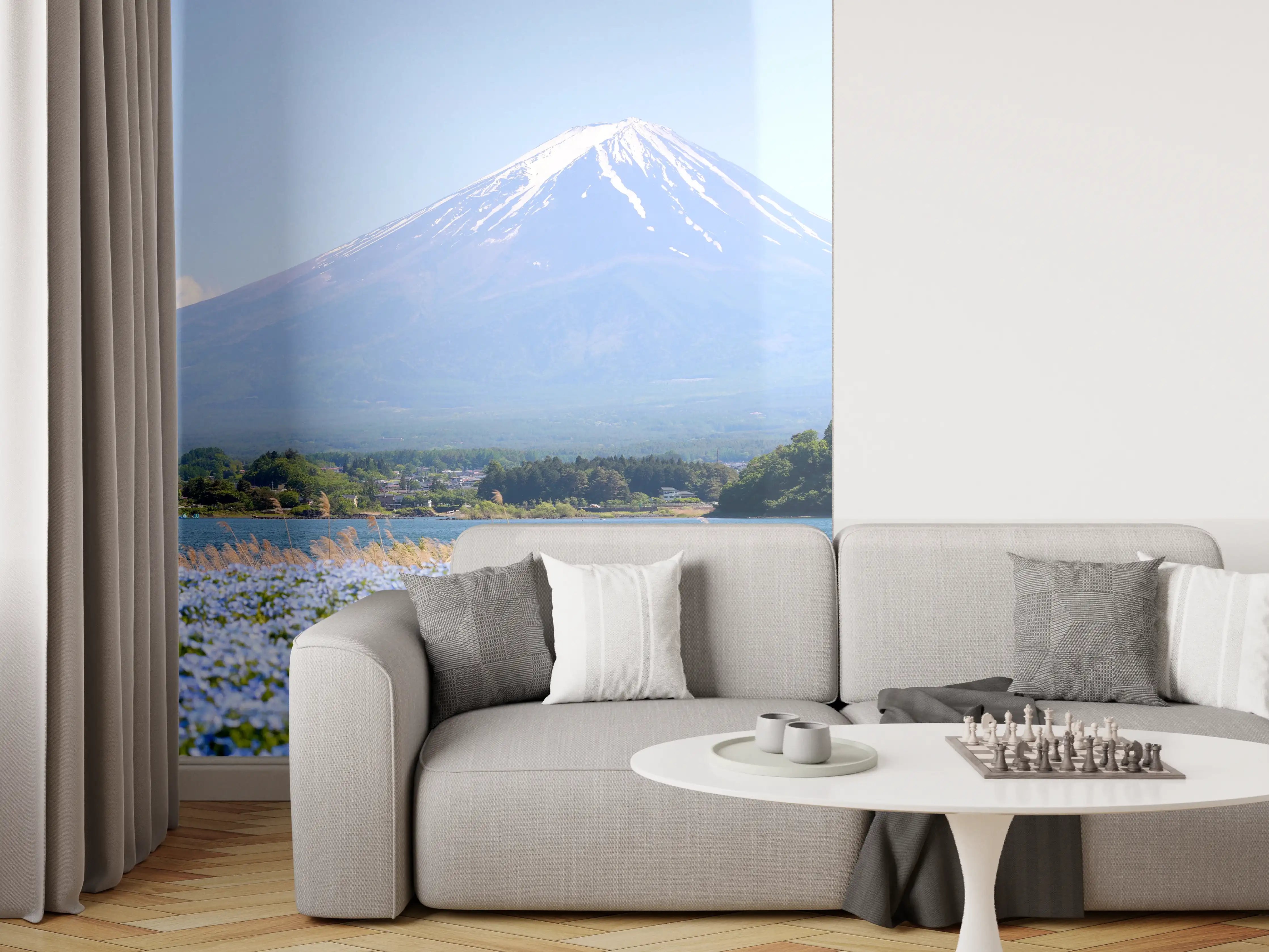 Wandverkleidung Wohnzimmer - Spektakulärer Blick auf den Fuji-san im Frühling