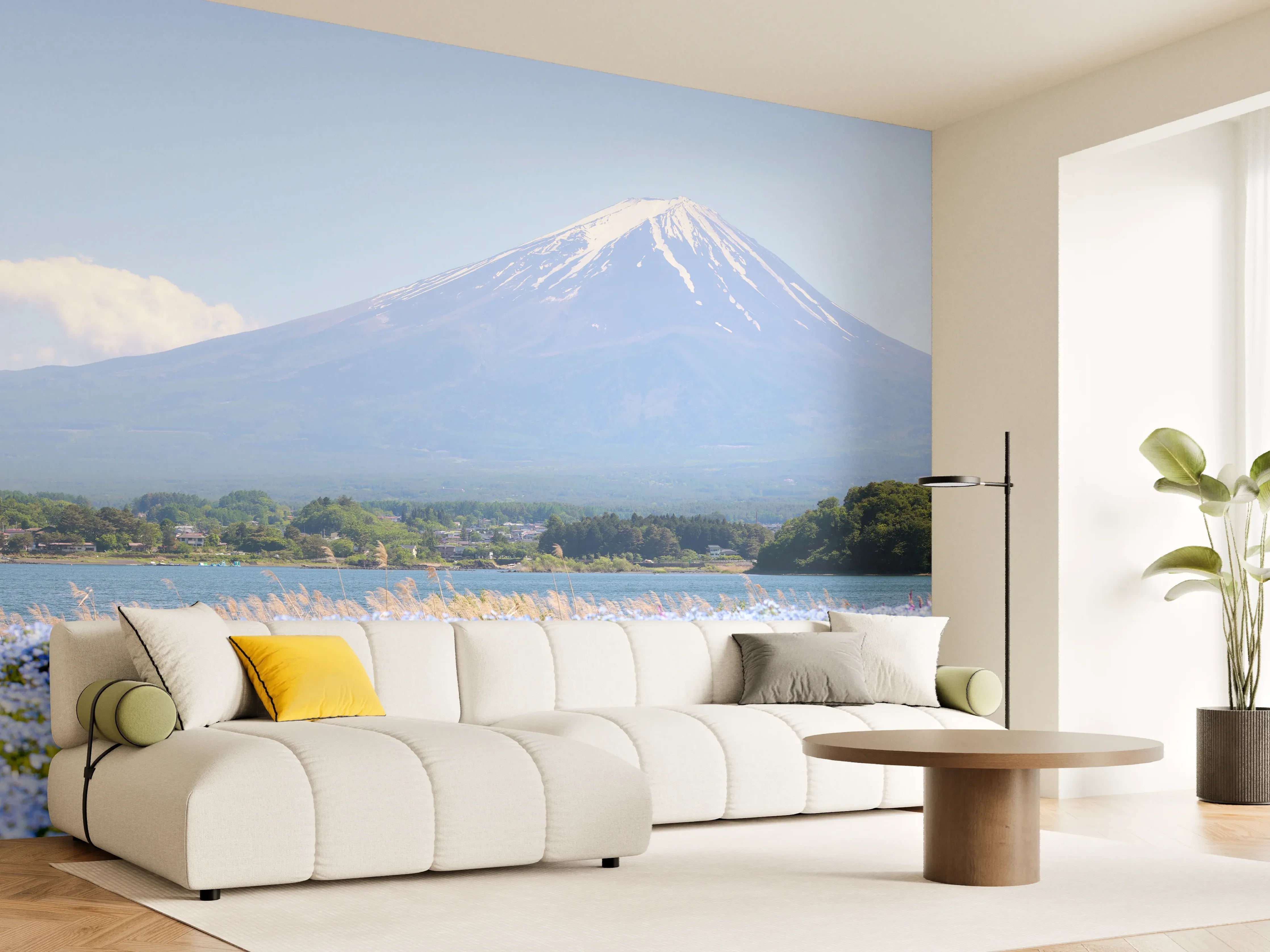 Wandverkleidung Wohnzimmer - Spektakulärer Blick auf den Fuji-san im Frühling