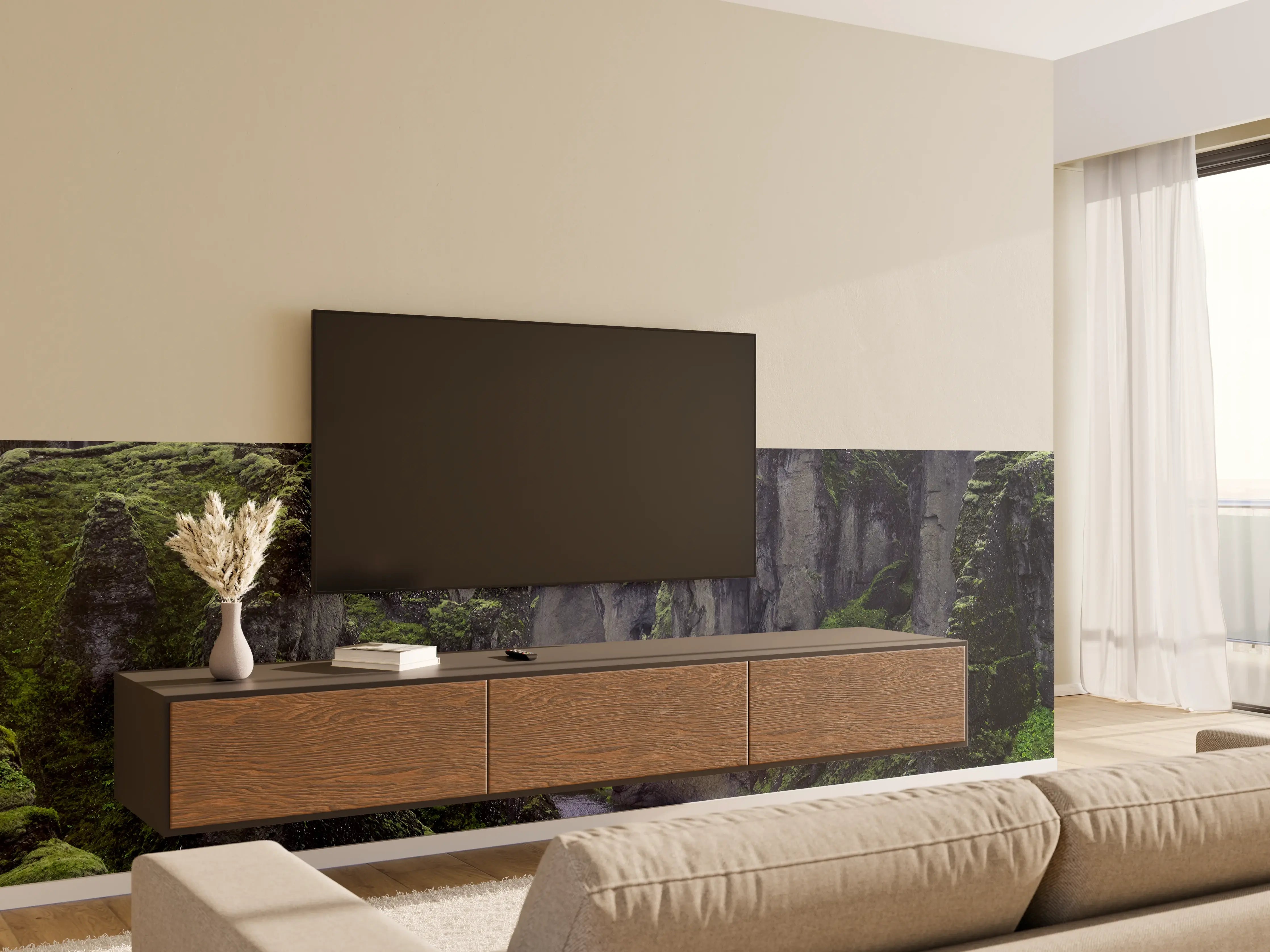 Wandverkleidung Wohnzimmer - Spektakulärer Blick auf die grünen Felsformationen