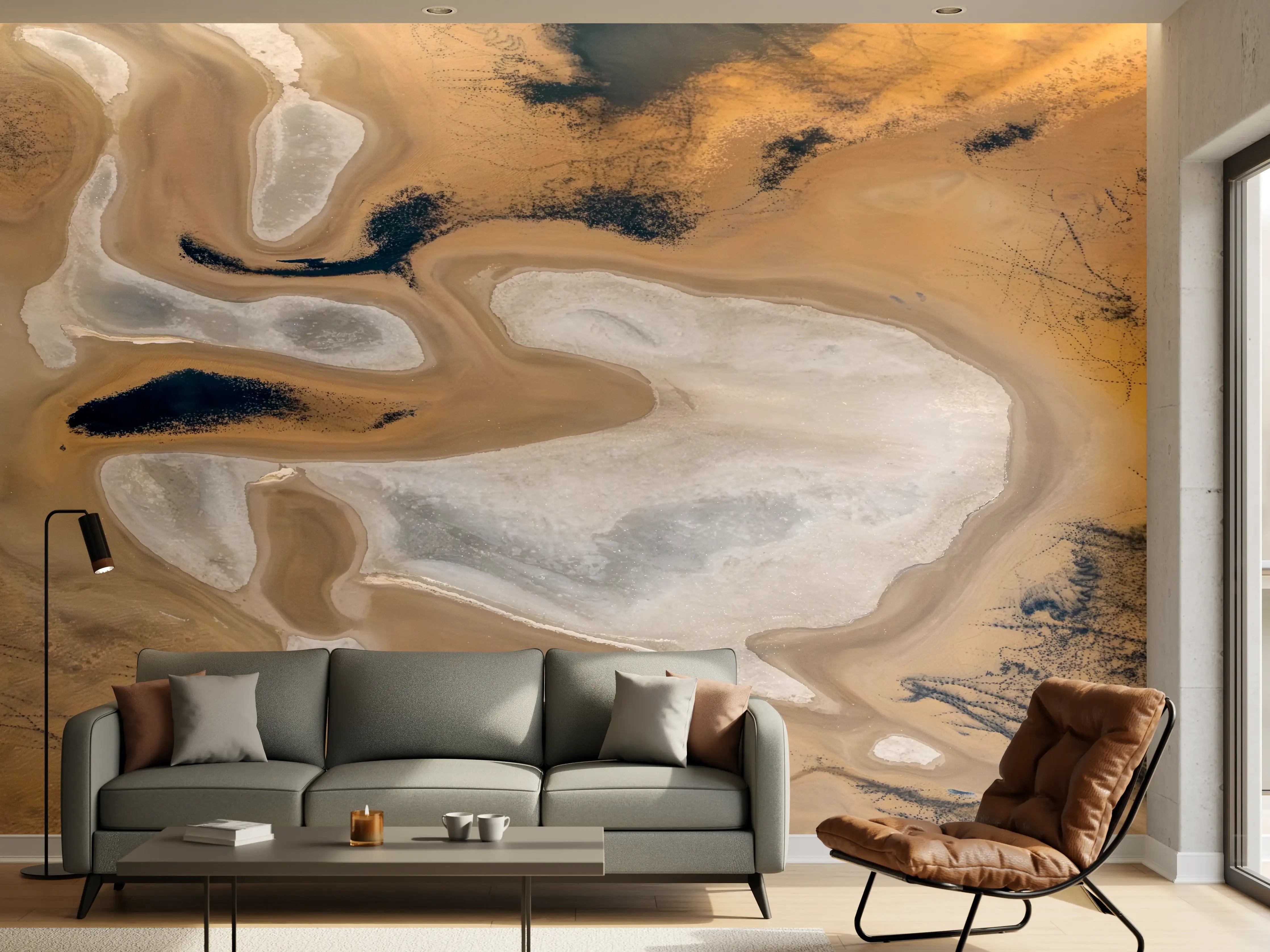Wandverkleidung Wohnzimmer - Spektakulärer Blick auf eine Wüstenlandschaft mit Salzpfannen