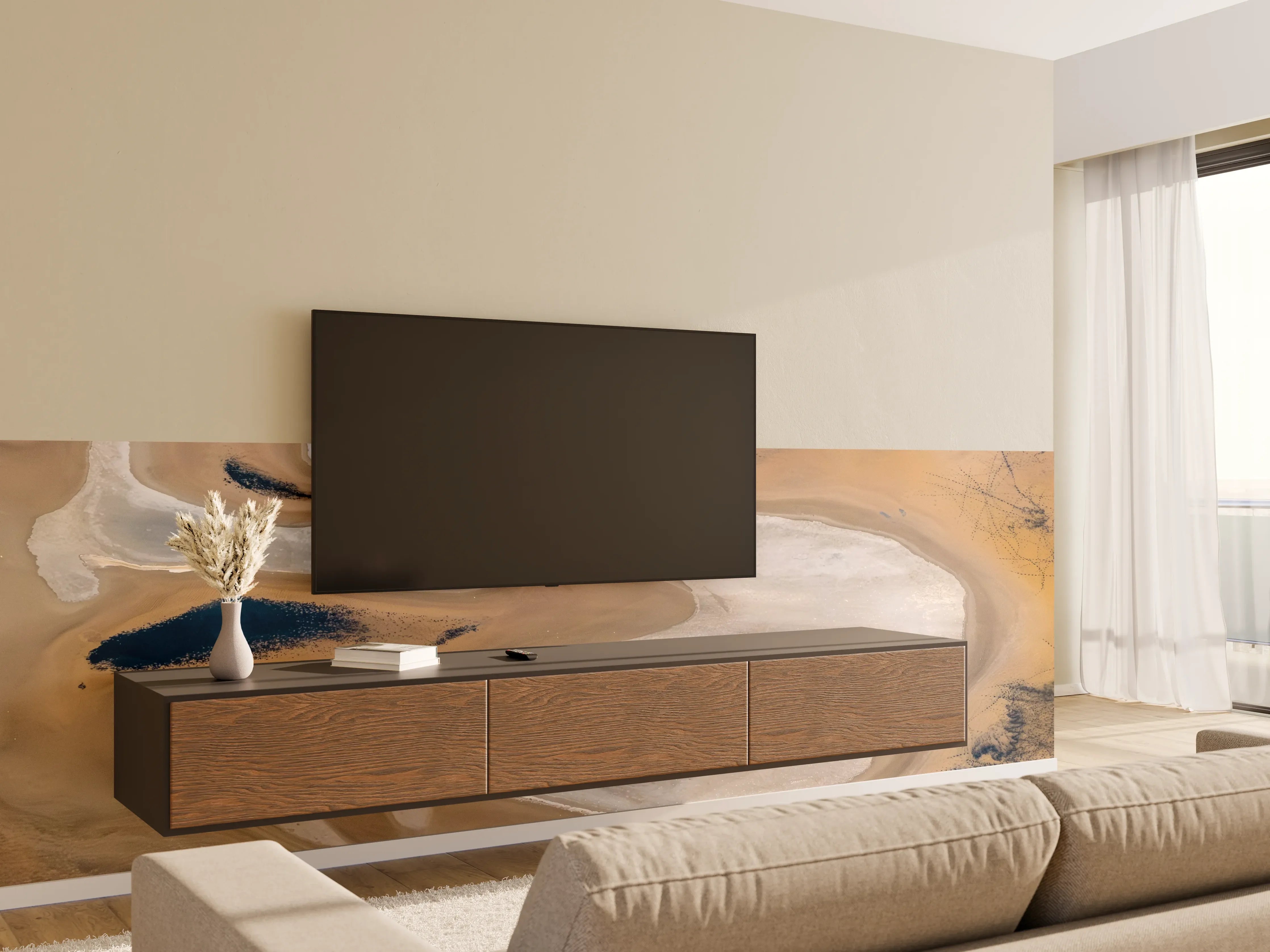 Wandverkleidung Wohnzimmer - Spektakulärer Blick auf eine Wüstenlandschaft mit Salzpfannen