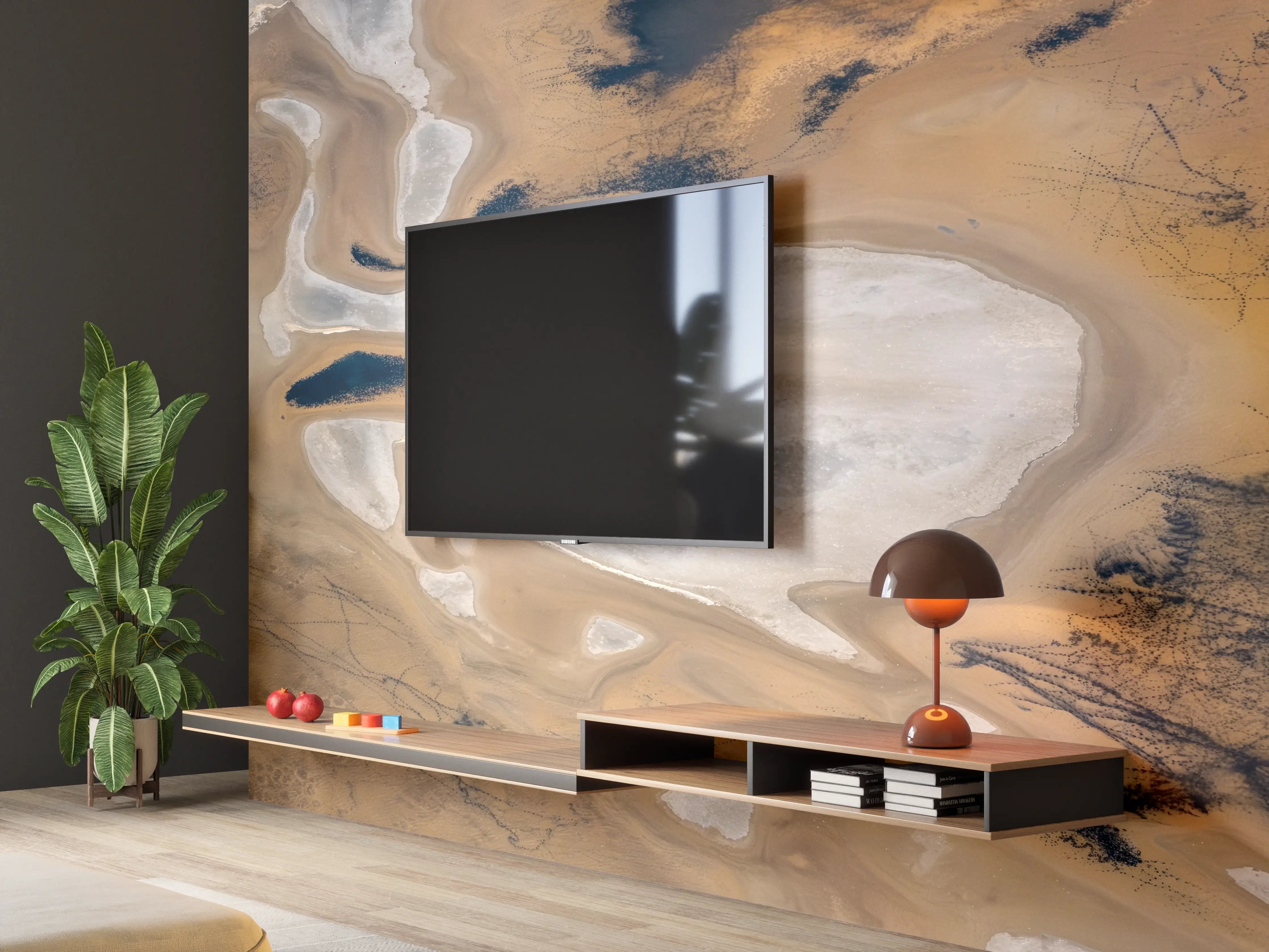 Wandverkleidung Wohnzimmer - Spektakulärer Blick auf eine Wüstenlandschaft mit Salzpfannen