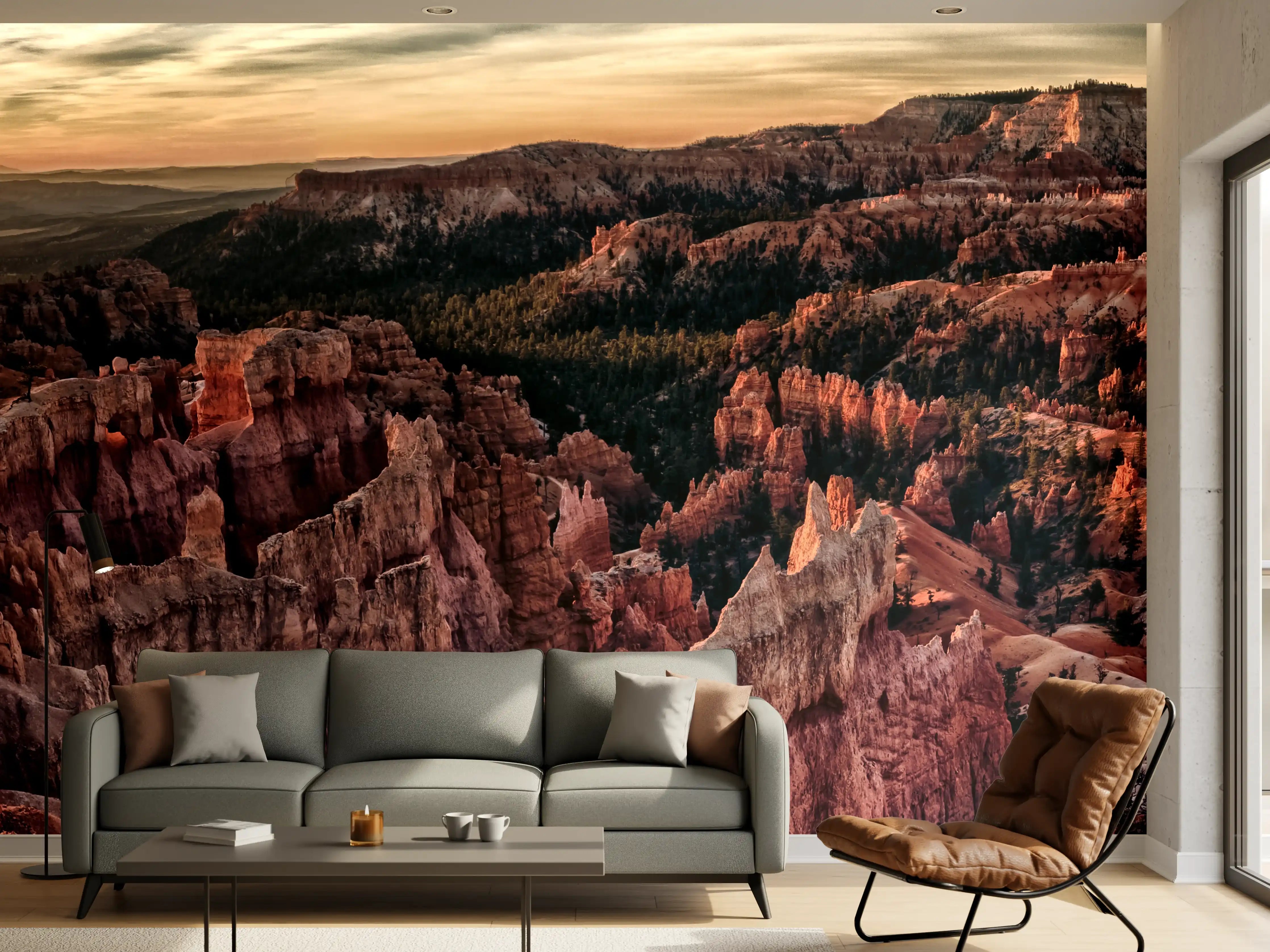 Wandverkleidung Wohnzimmer - Spektakulärer Blick über den Grand Canyon bei Sonnenuntergang