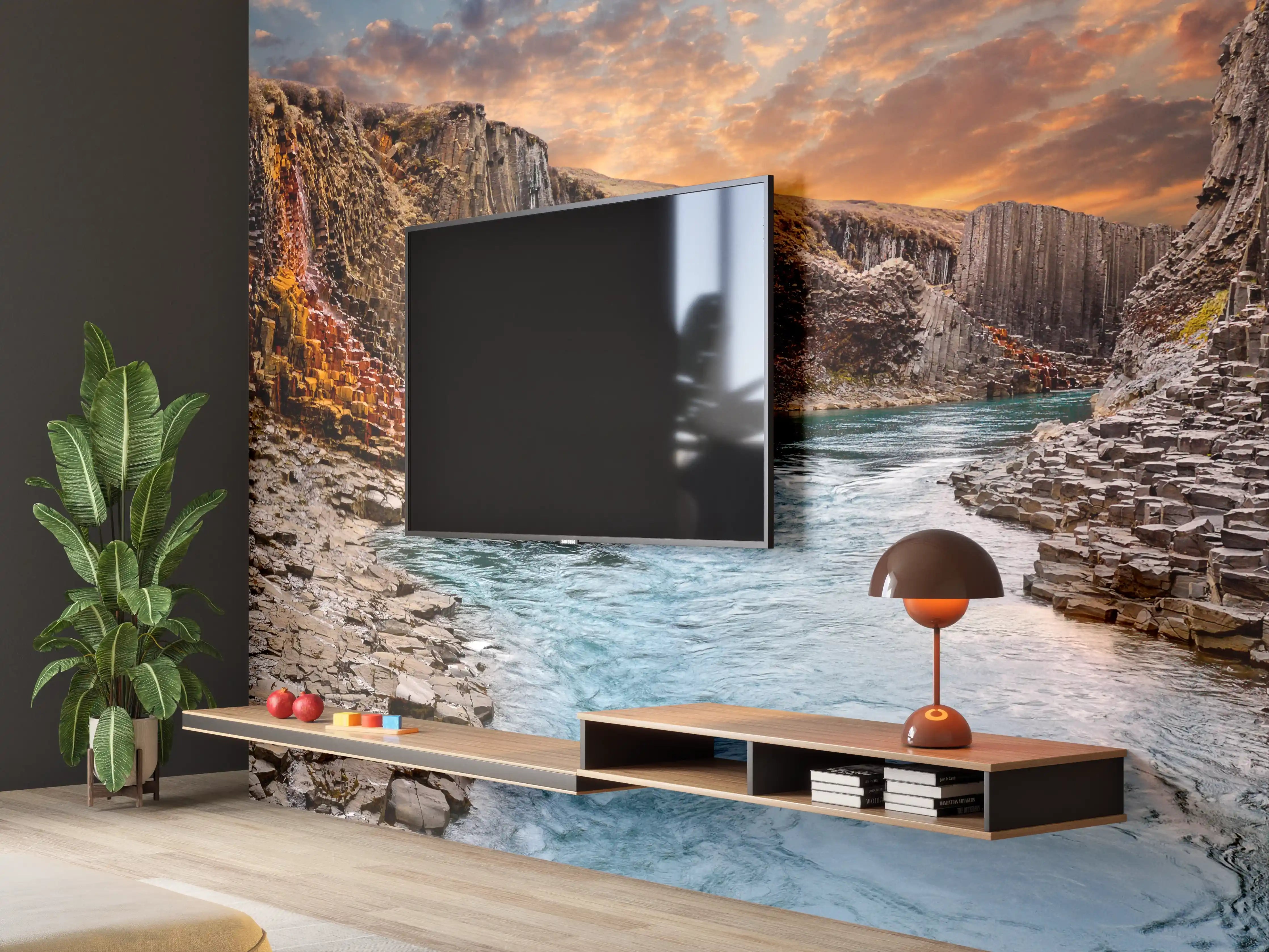 Wandverkleidung Wohnzimmer - Spektakuläres Fjordpanorama bei Sonnenuntergang